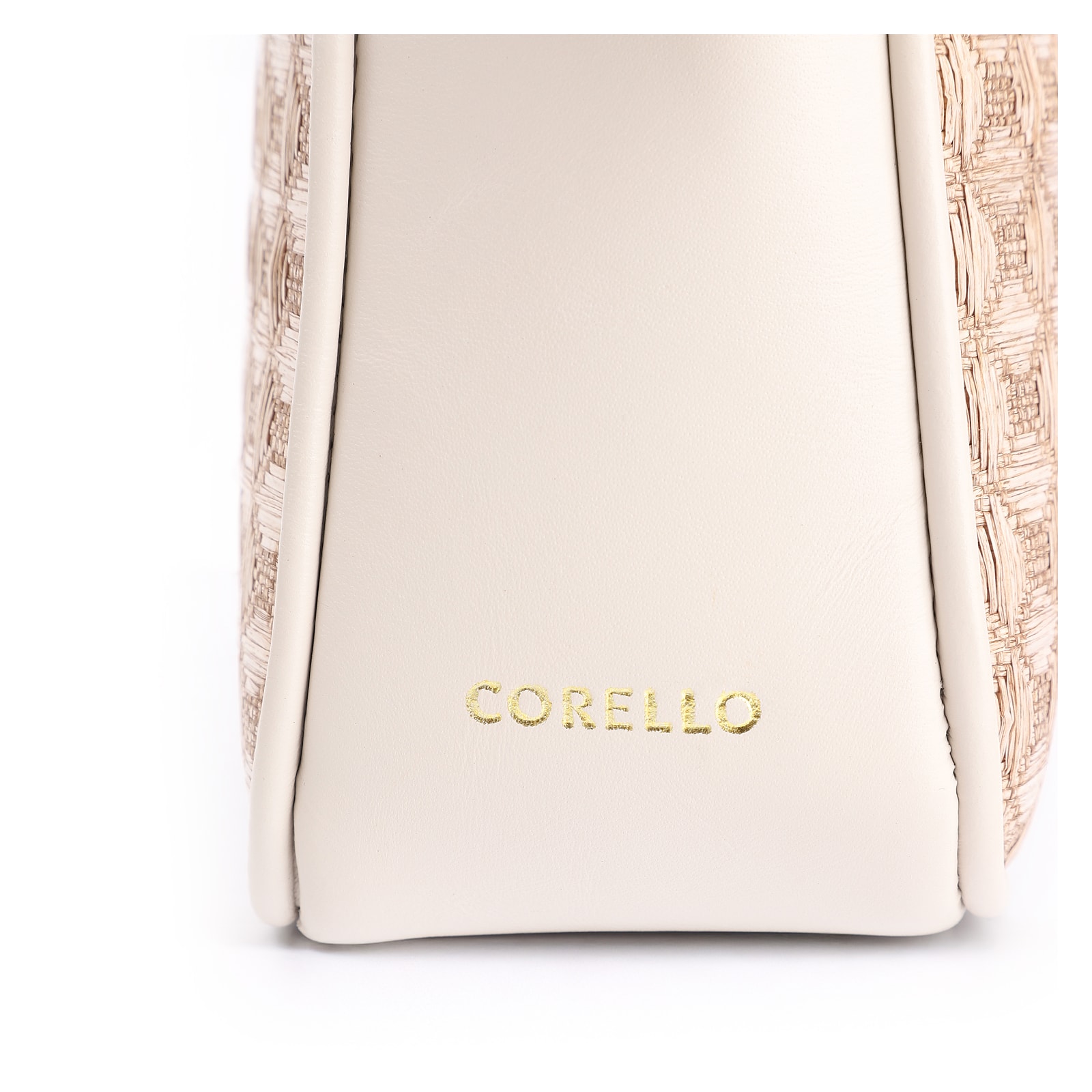 Bolsa De Ombro Couro/Ráfia Mosaico Off White