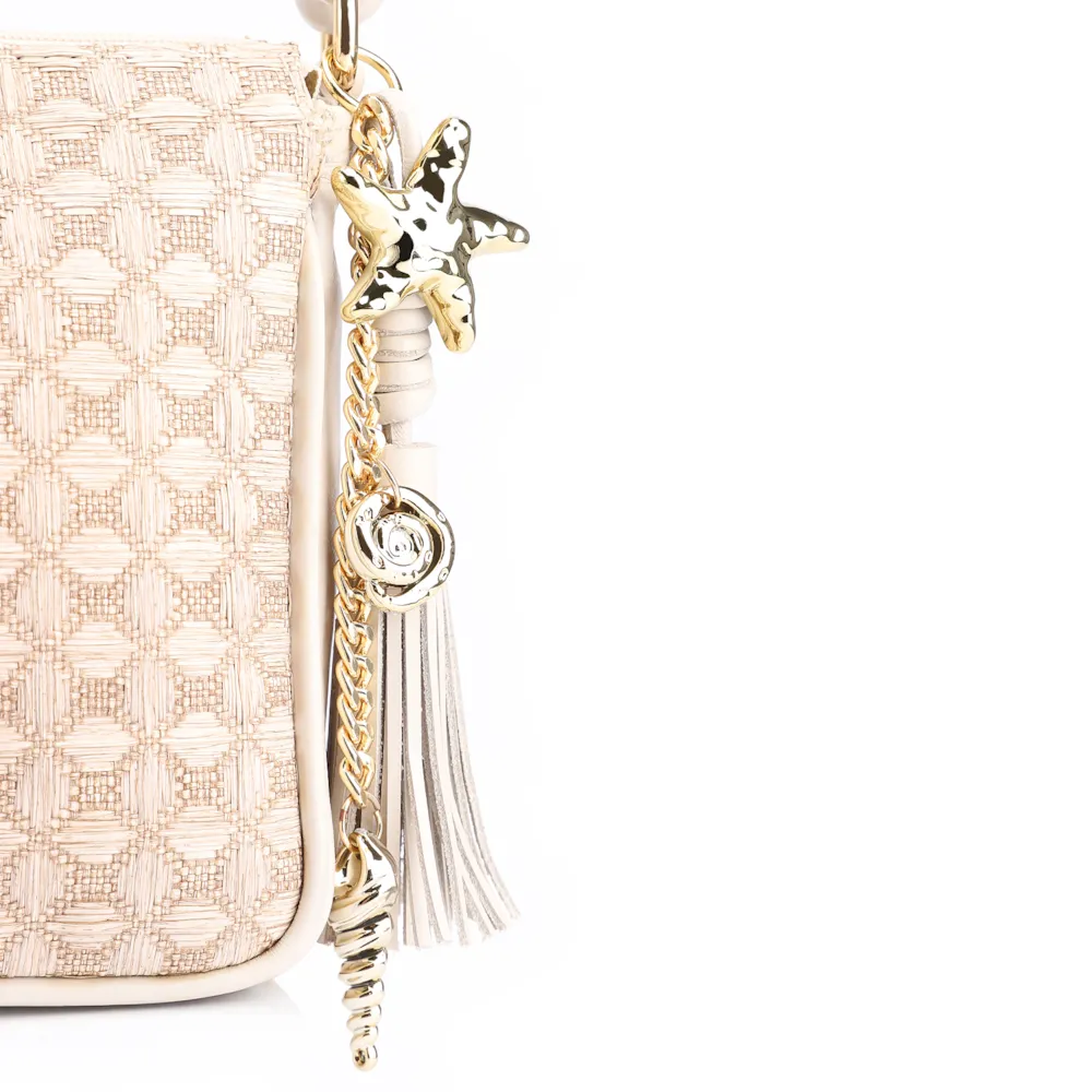 Bolsa De Ombro Couro/Ráfia Mosaico Off White - imagem 7