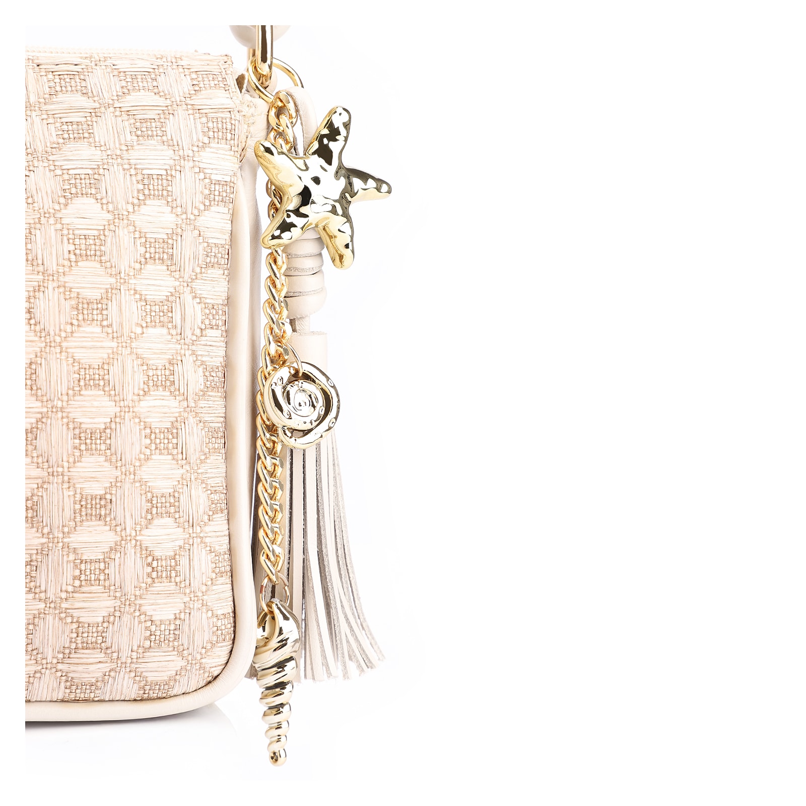 Bolsa De Ombro Couro/Ráfia Mosaico Off White