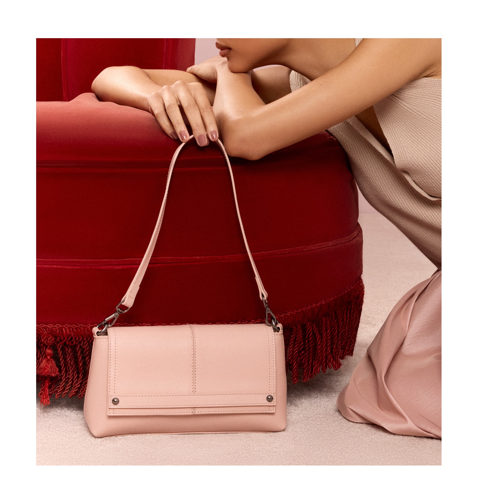 Bolsa De Ombro Couro Rosa/Verniz Rosa