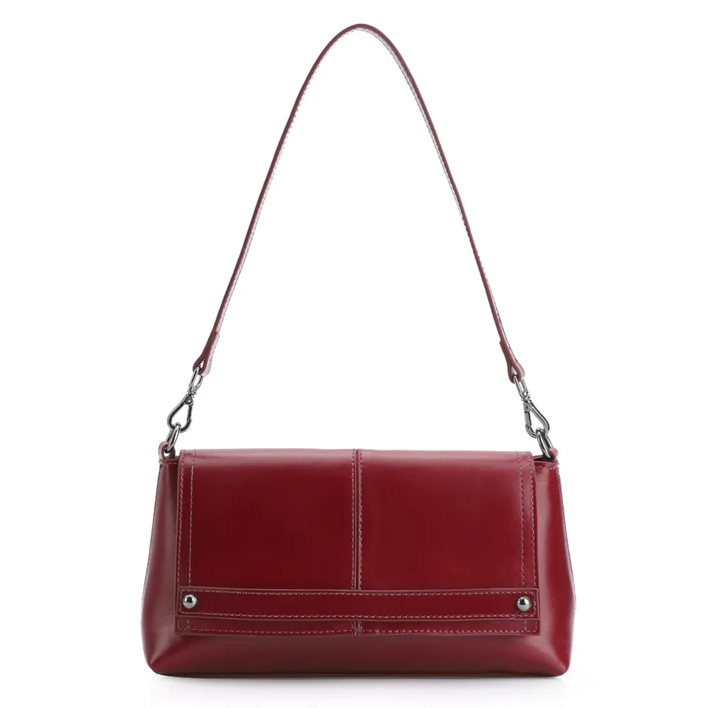 Bolsa De Ombro Couro Vermelho Cereja/Verniz Vermelho Cereja