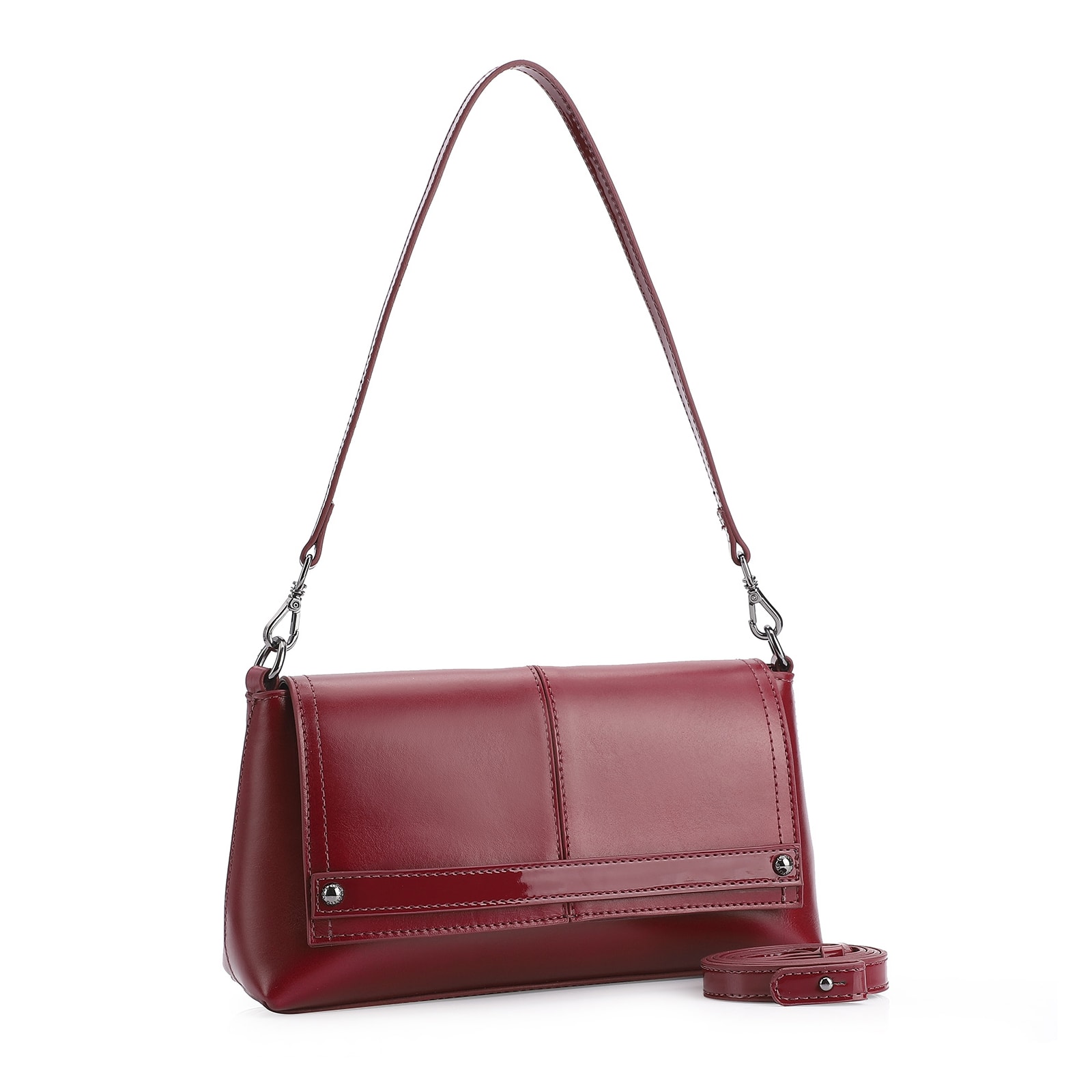 Bolsa De Ombro Couro Vermelho Cereja/Verniz Vermelho Cereja
