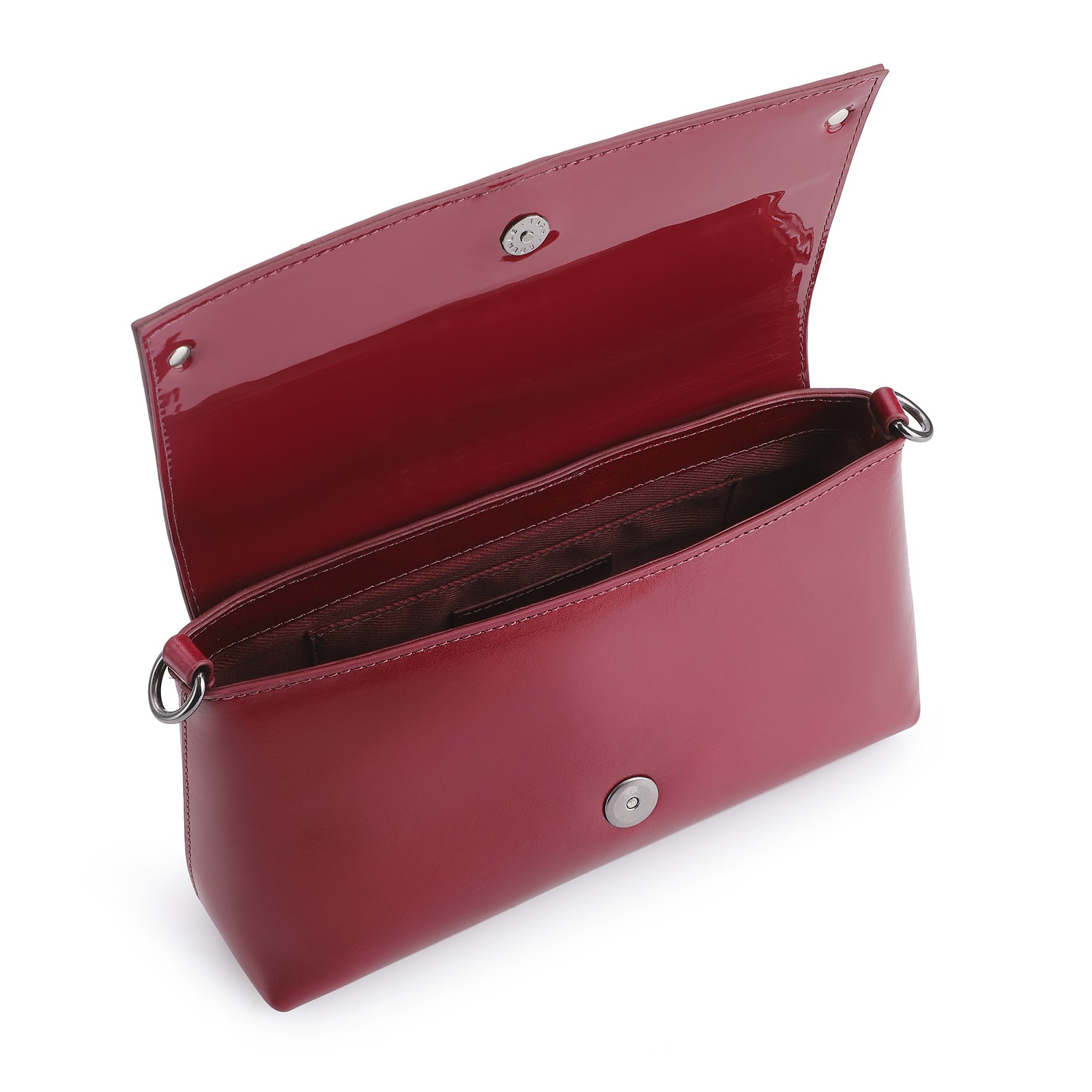Bolsa De Ombro Couro Vermelho Cereja/Verniz Vermelho Cereja
