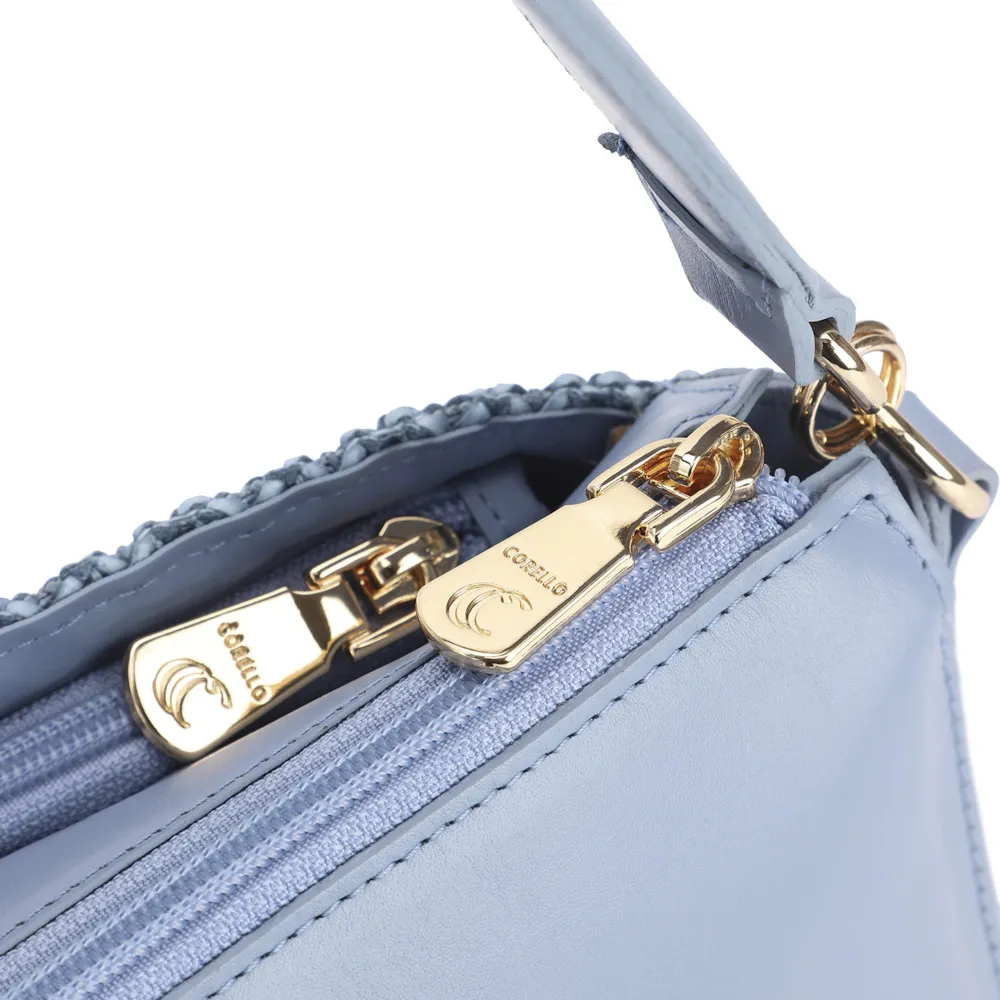 Bolsa De Ombro Crochet Couro Azul Claro - imagem 5