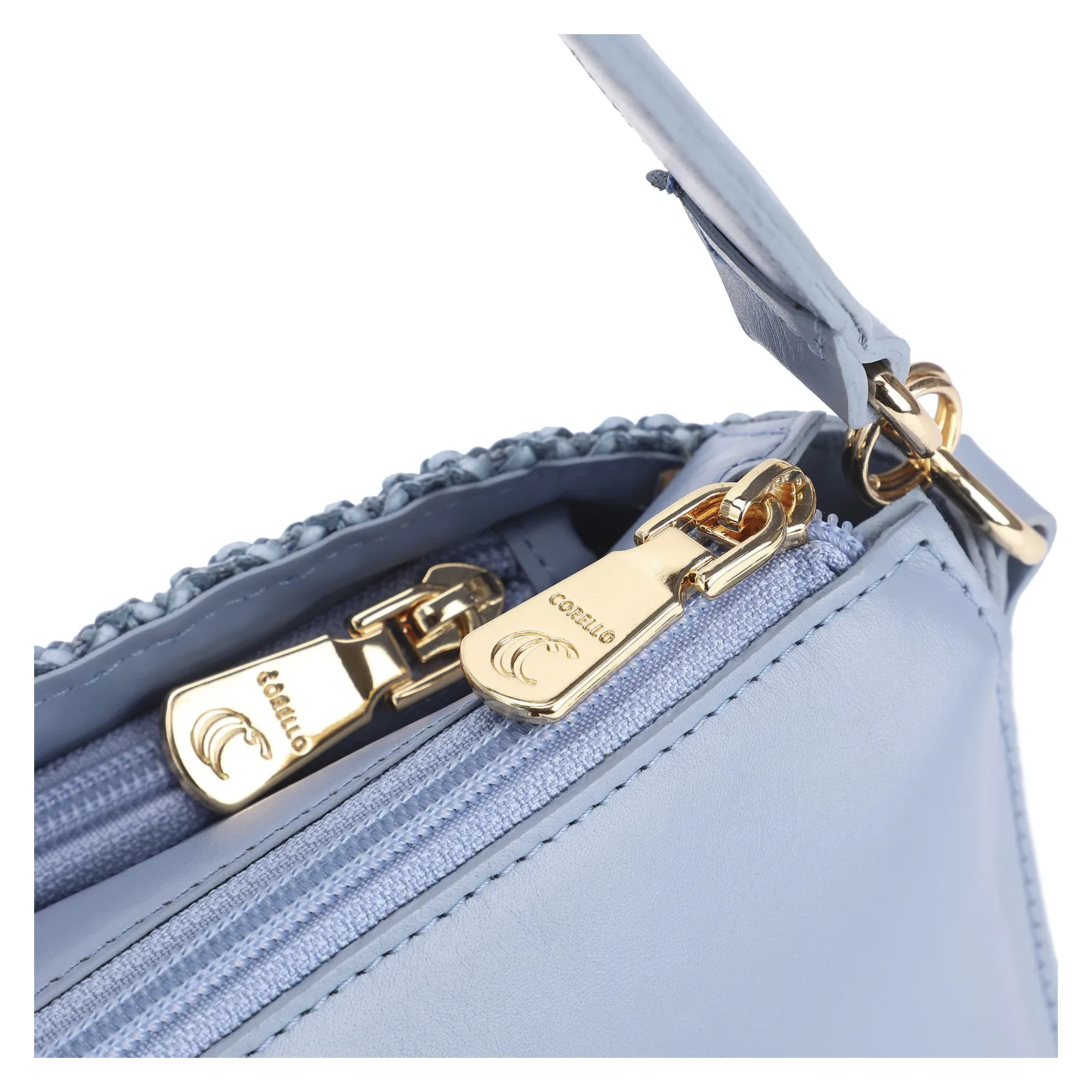 Bolsa De Ombro Crochet Couro Azul Claro