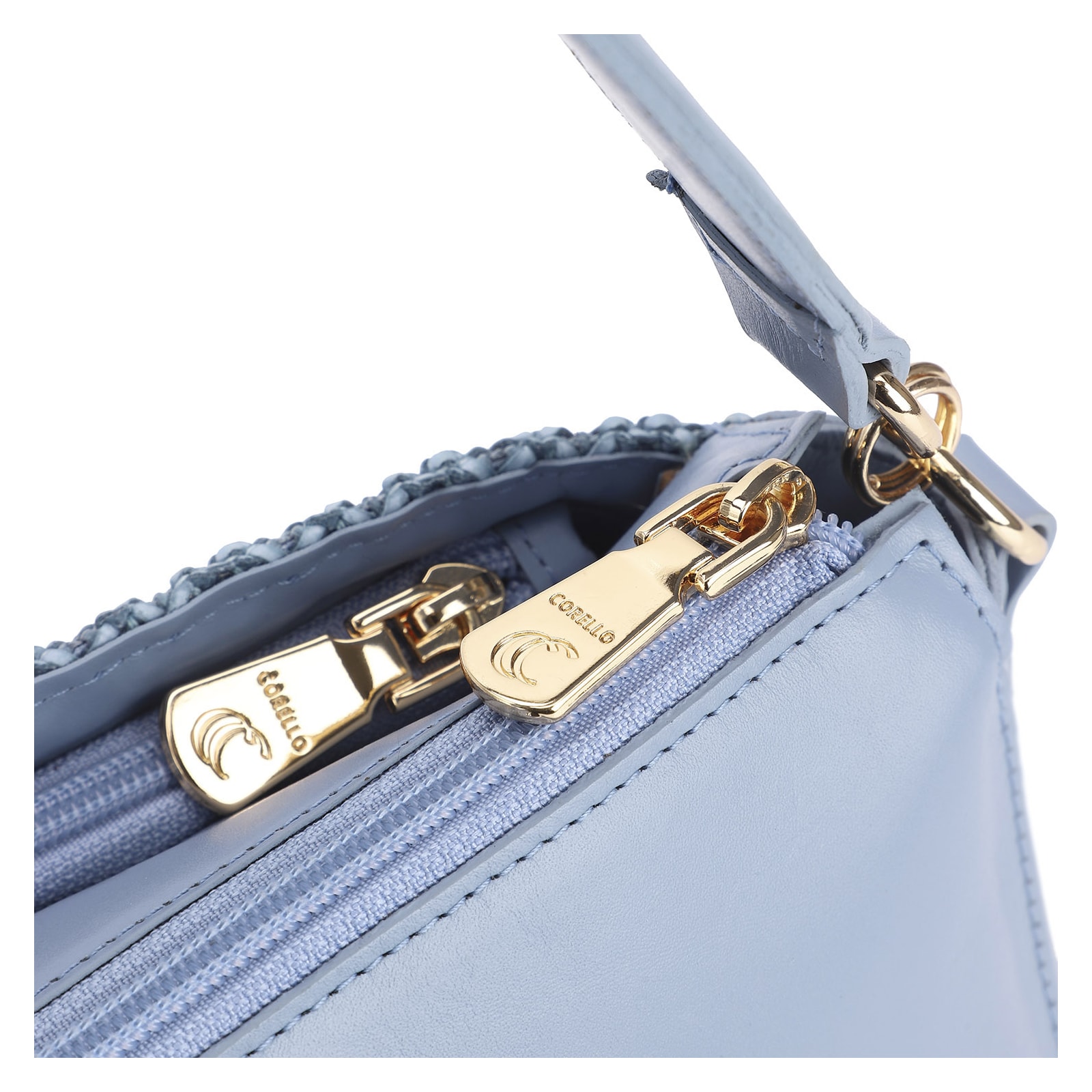 Bolsa De Ombro Crochet Couro Azul Claro