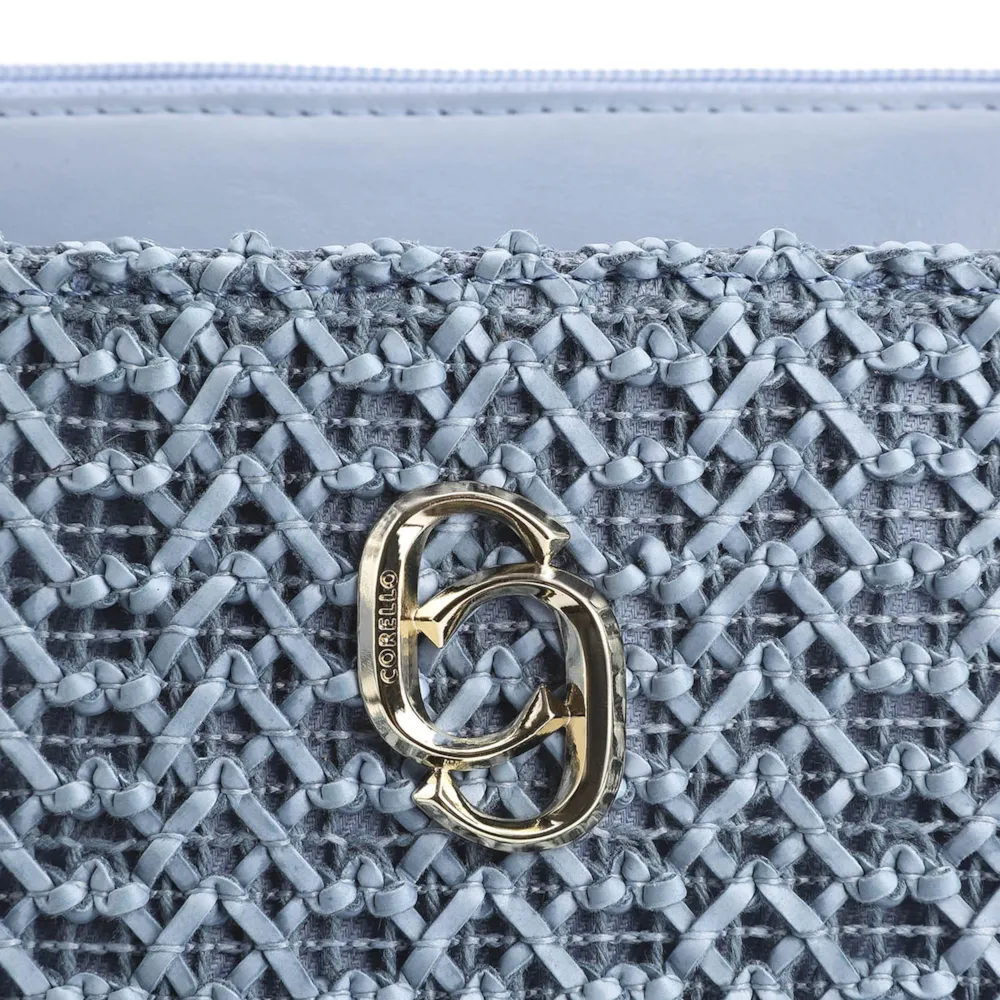 Bolsa De Ombro Crochet Couro Azul Claro - imagem 6