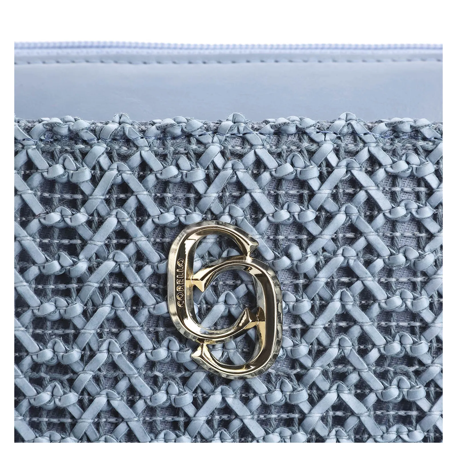 Bolsa De Ombro Crochet Couro Azul Claro