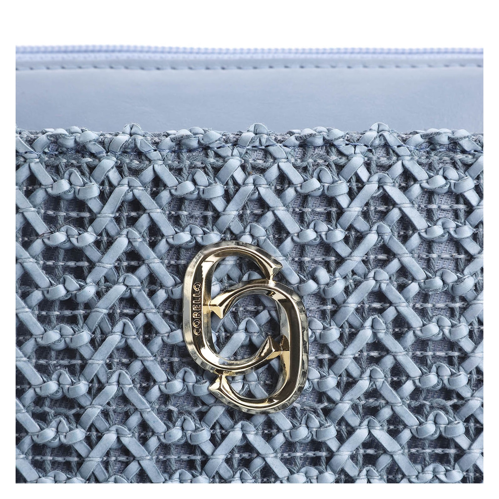 Bolsa De Ombro Crochet Couro Azul Claro
