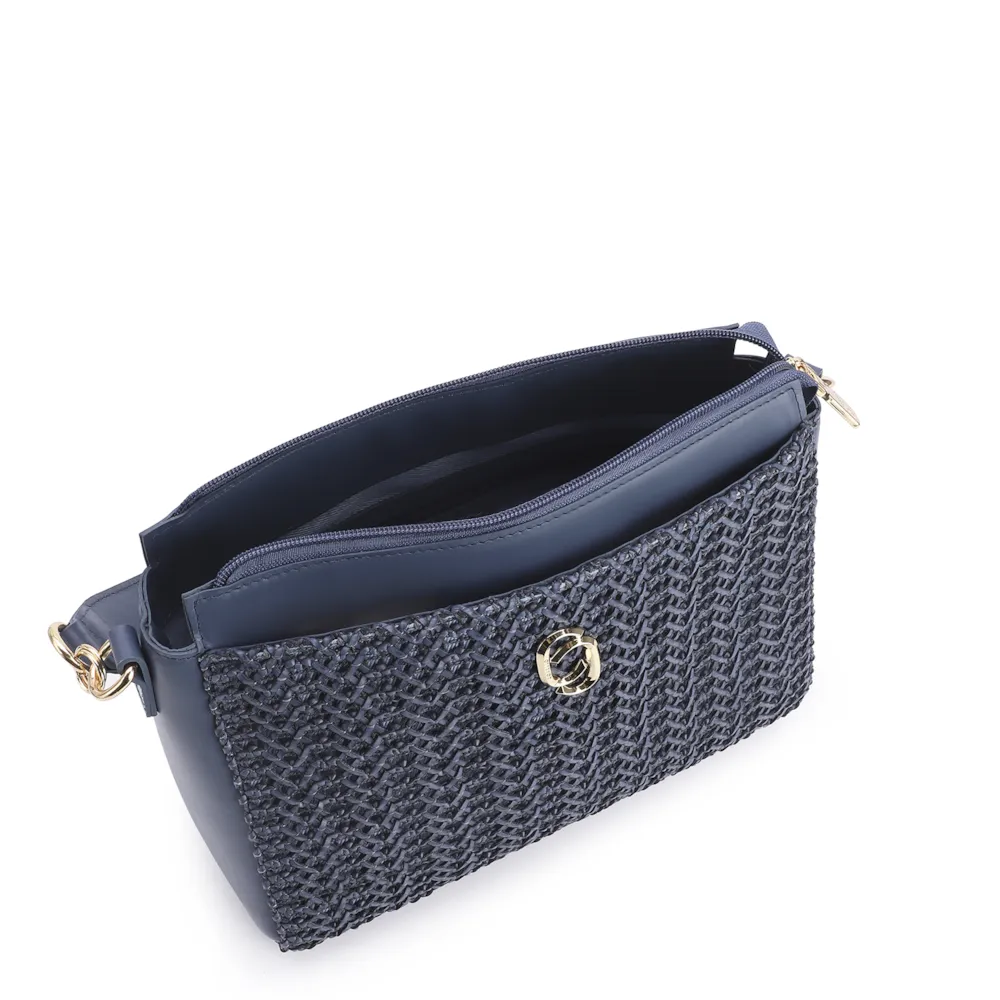 Bolsa De Ombro Crochet Couro Azul Escuro - imagem 4