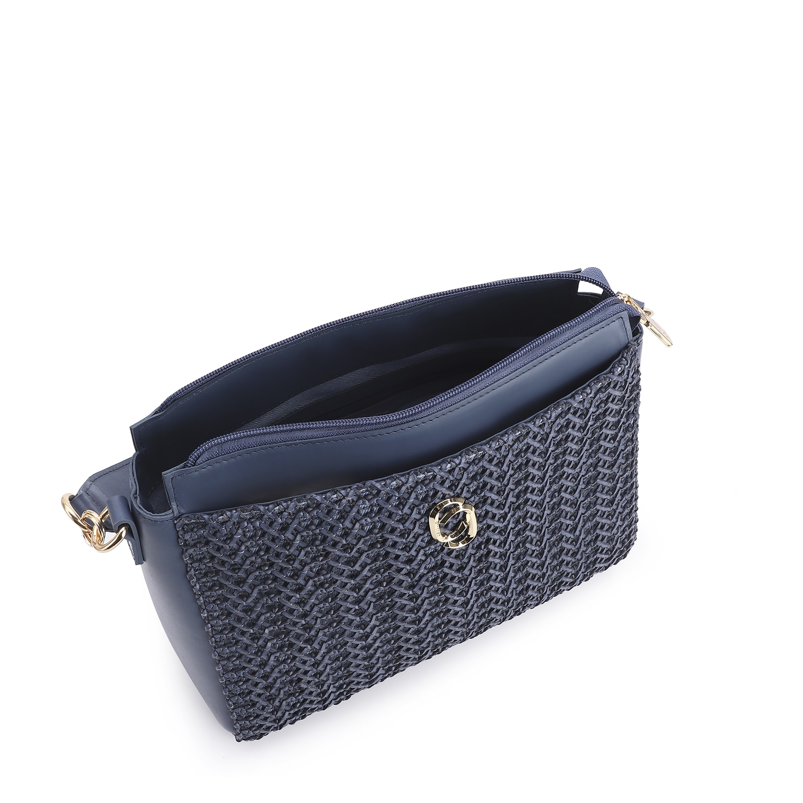 Bolsa De Ombro Crochet Couro Azul Escuro