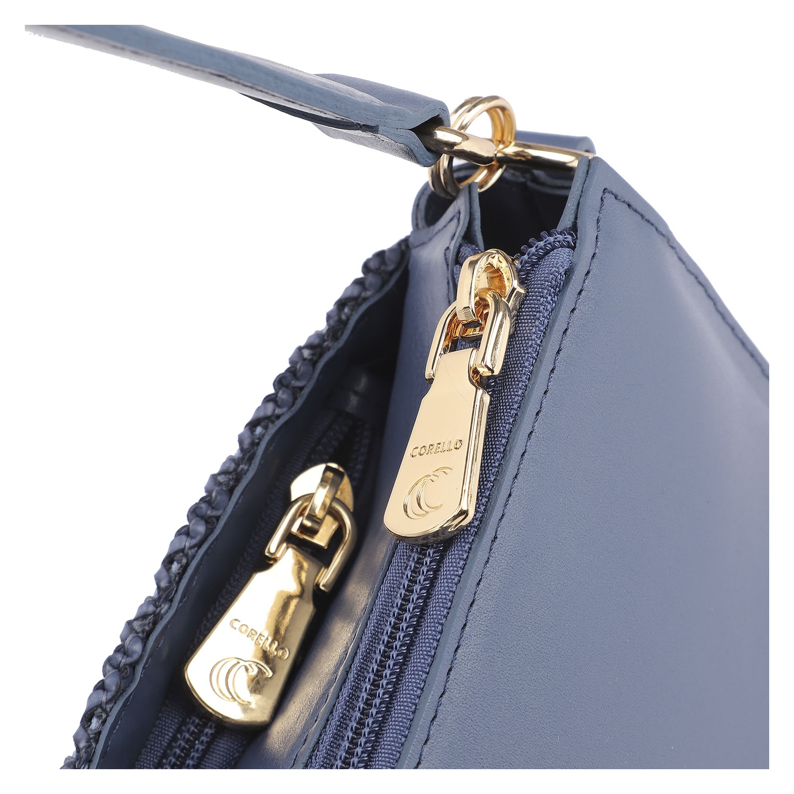 Bolsa De Ombro Crochet Couro Azul Escuro