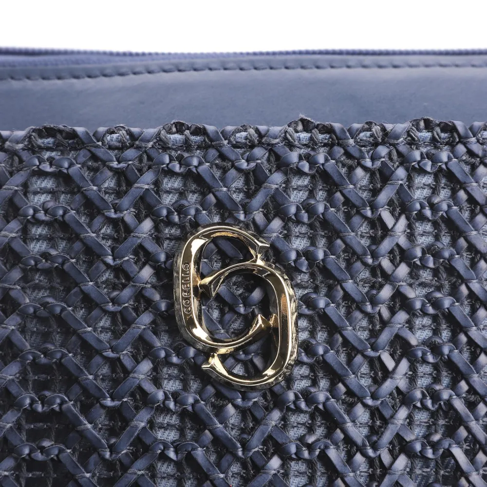 Bolsa De Ombro Crochet Couro Azul Escuro - imagem 6