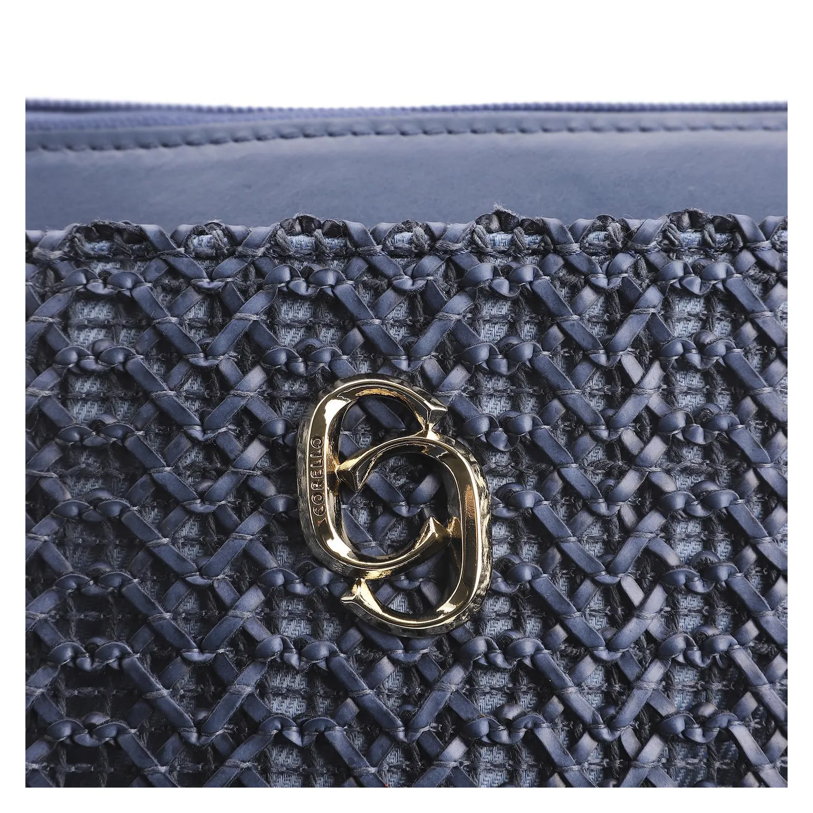 Bolsa De Ombro Crochet Couro Azul Escuro
