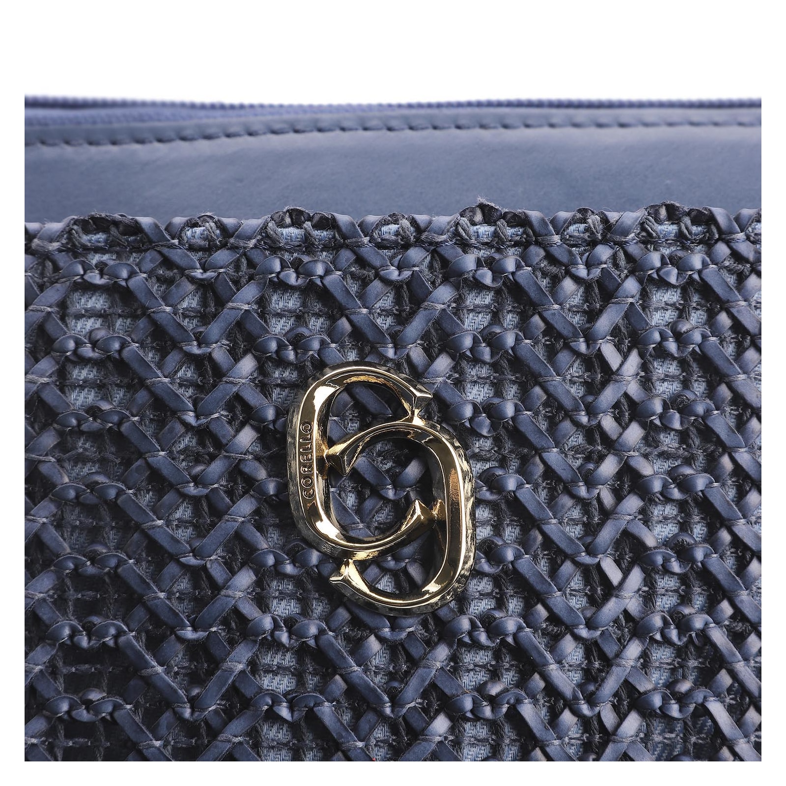 Bolsa De Ombro Crochet Couro Azul Escuro