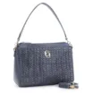 Bolsa De Ombro Crochet Couro Azul Escuro - imagem 2