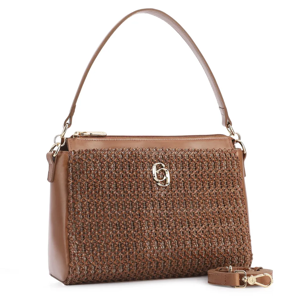 Bolsa De Ombro Crochet Couro Marrom - imagem 2