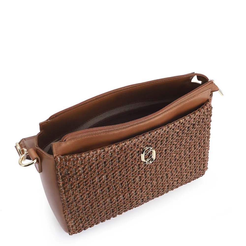 Bolsa De Ombro Crochet Couro Marrom - imagem 4