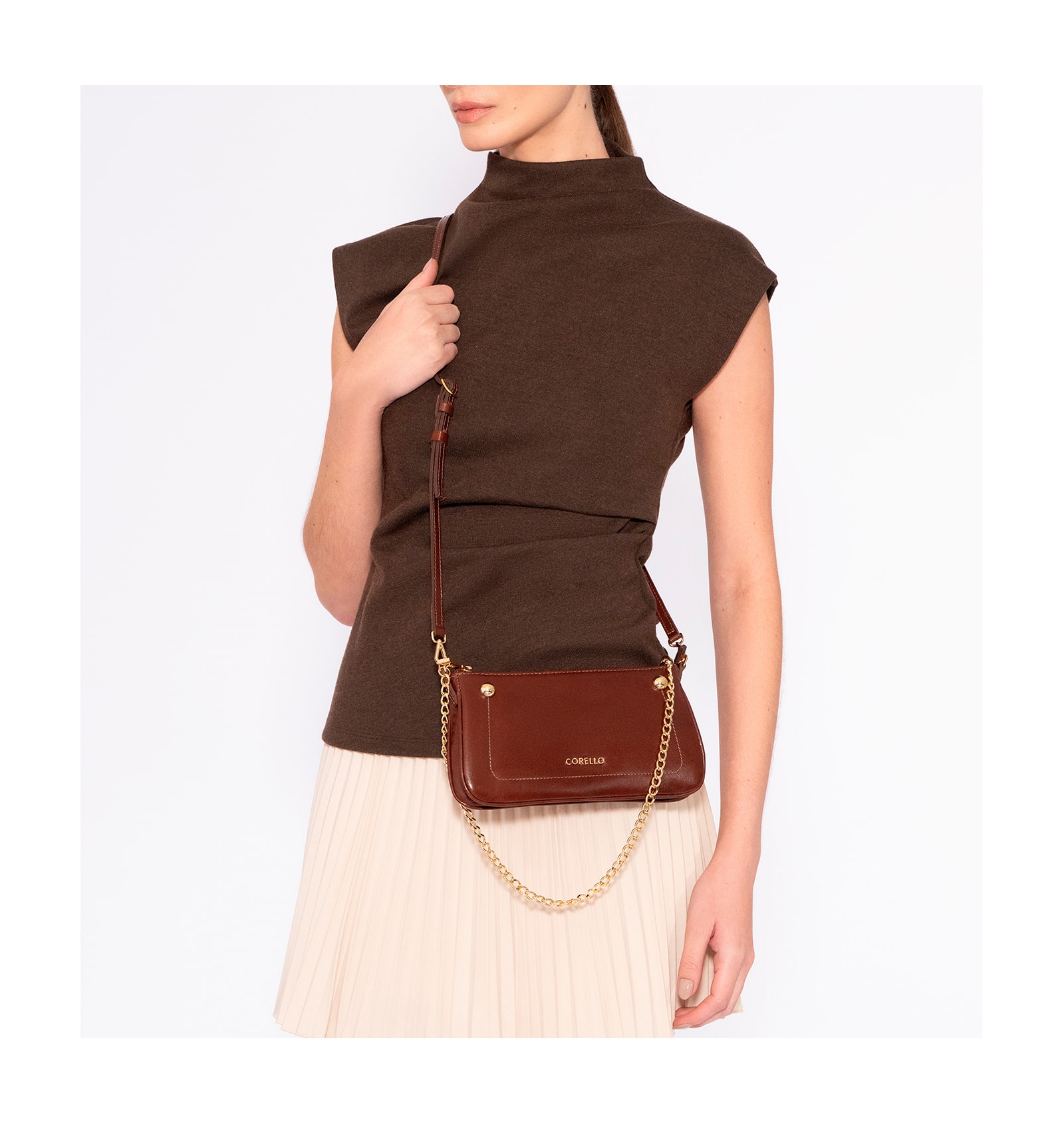 Bolsa De Ombro Esfera Couro Marrom