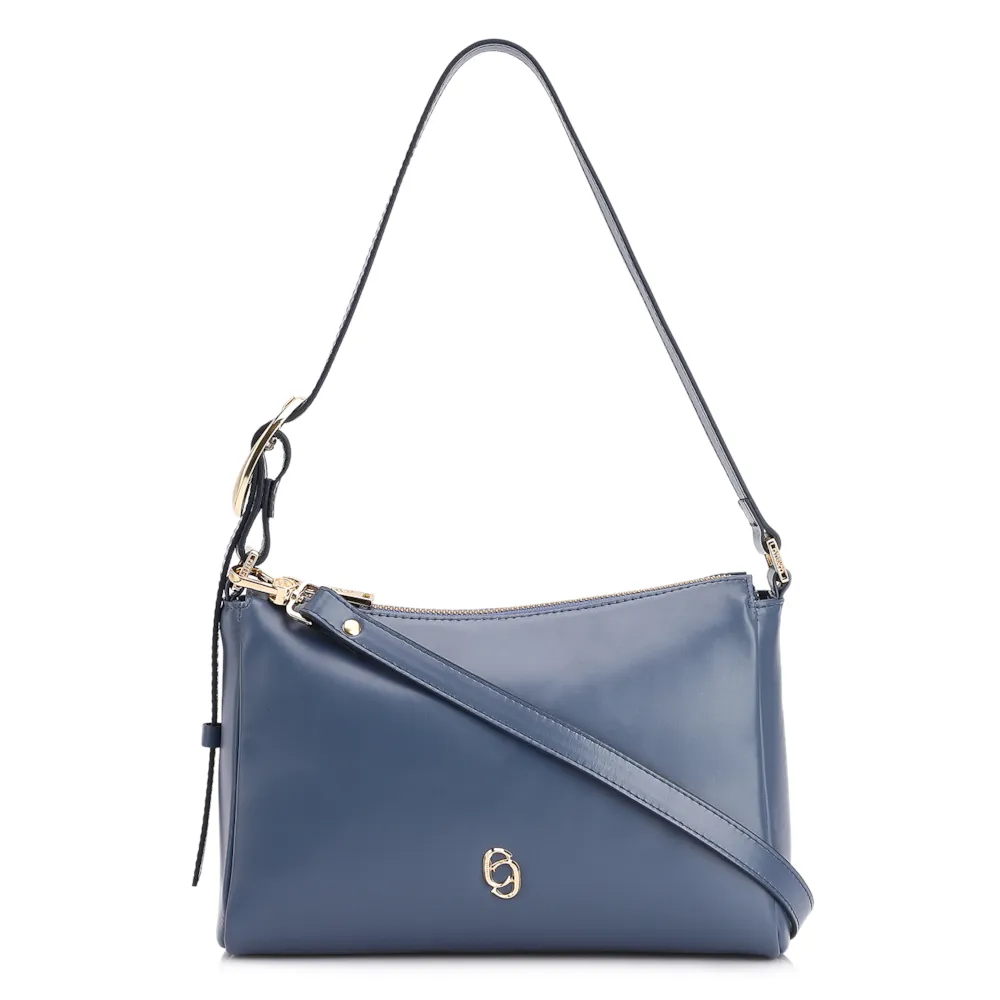 Bolsa De Ombro Fivela Couro Azul