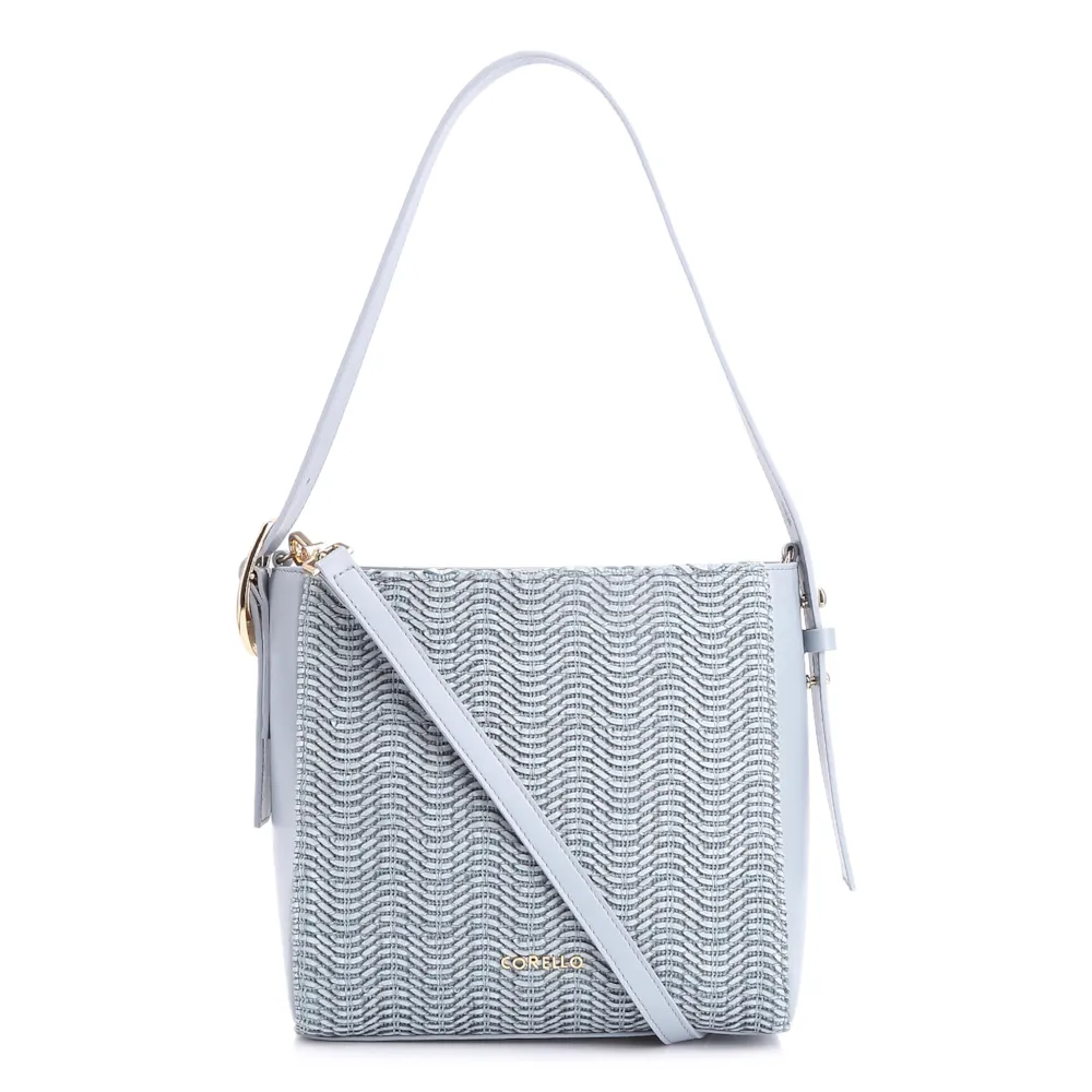 Bolsa De Ombro Fivela Couro Azul/Alt Tramado Azul
