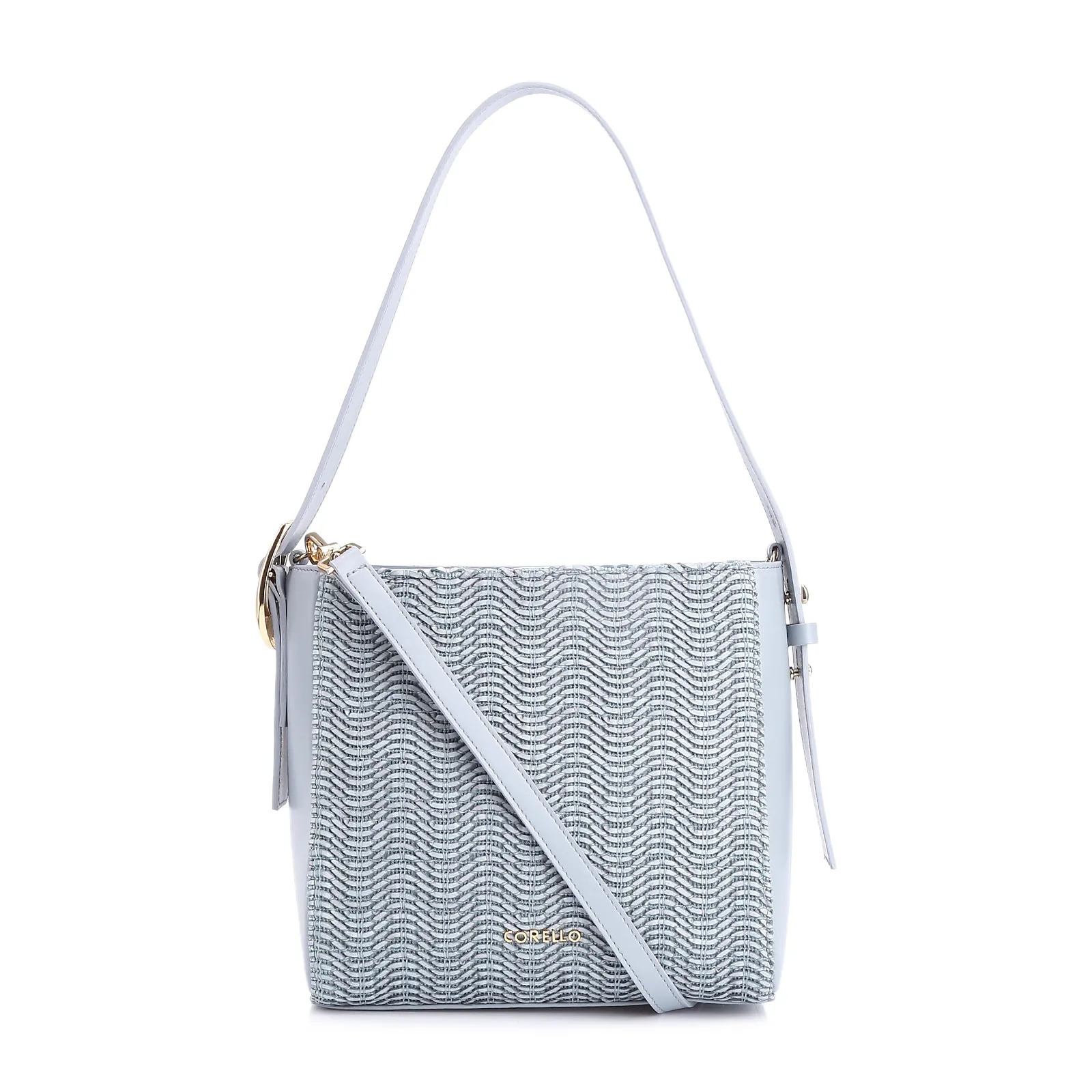 Bolsa De Ombro Fivela Couro Azul/Alt Tramado Azul