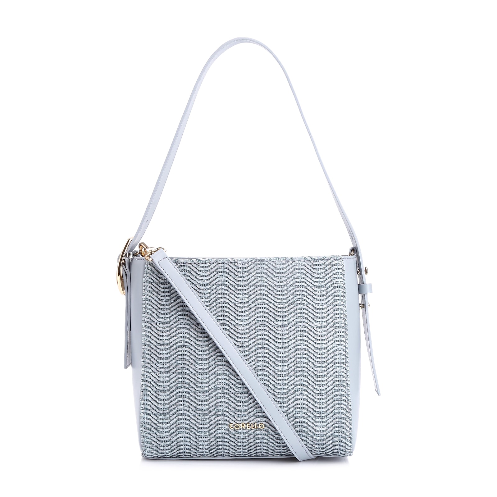 Bolsa De Ombro Fivela Couro Azul/Alt Tramado Azul
