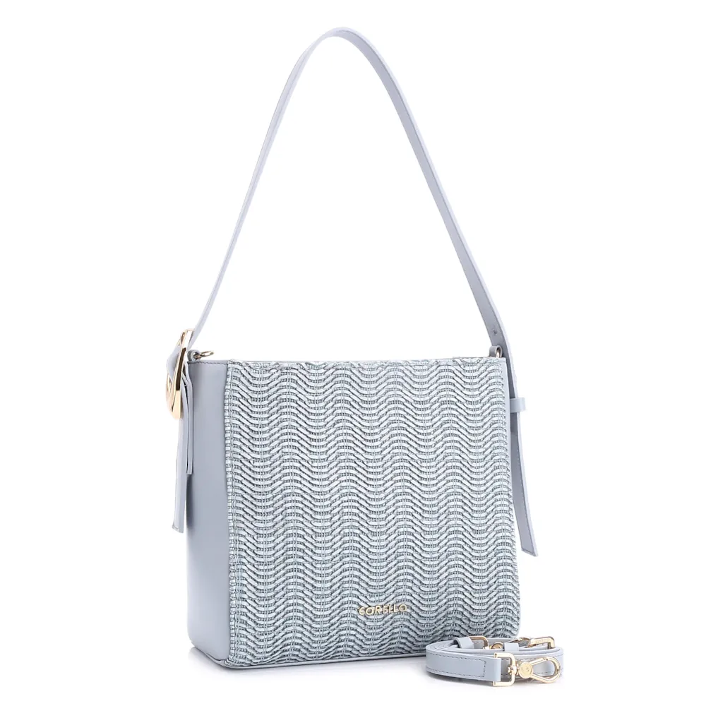 Bolsa De Ombro Fivela Couro Azul/Alt Tramado Azul - imagem 3