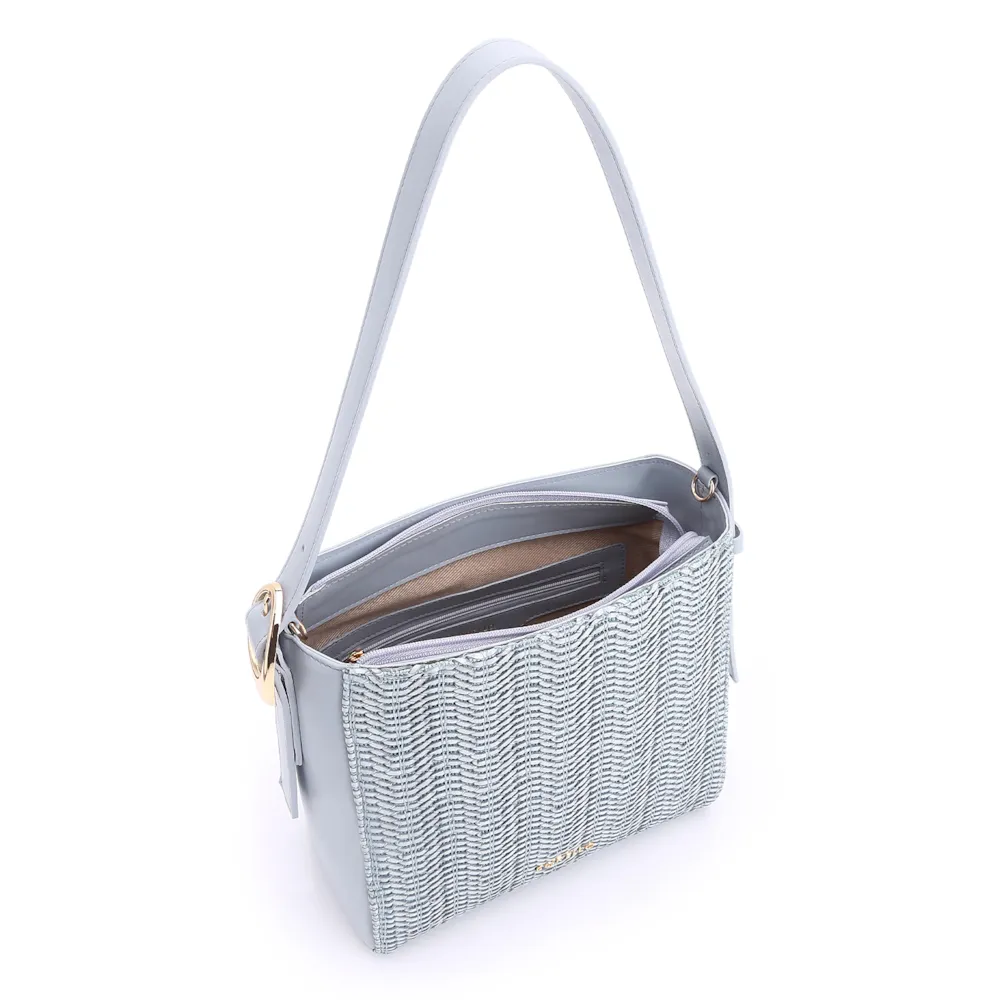 Bolsa De Ombro Fivela Couro Azul/Alt Tramado Azul - imagem 5