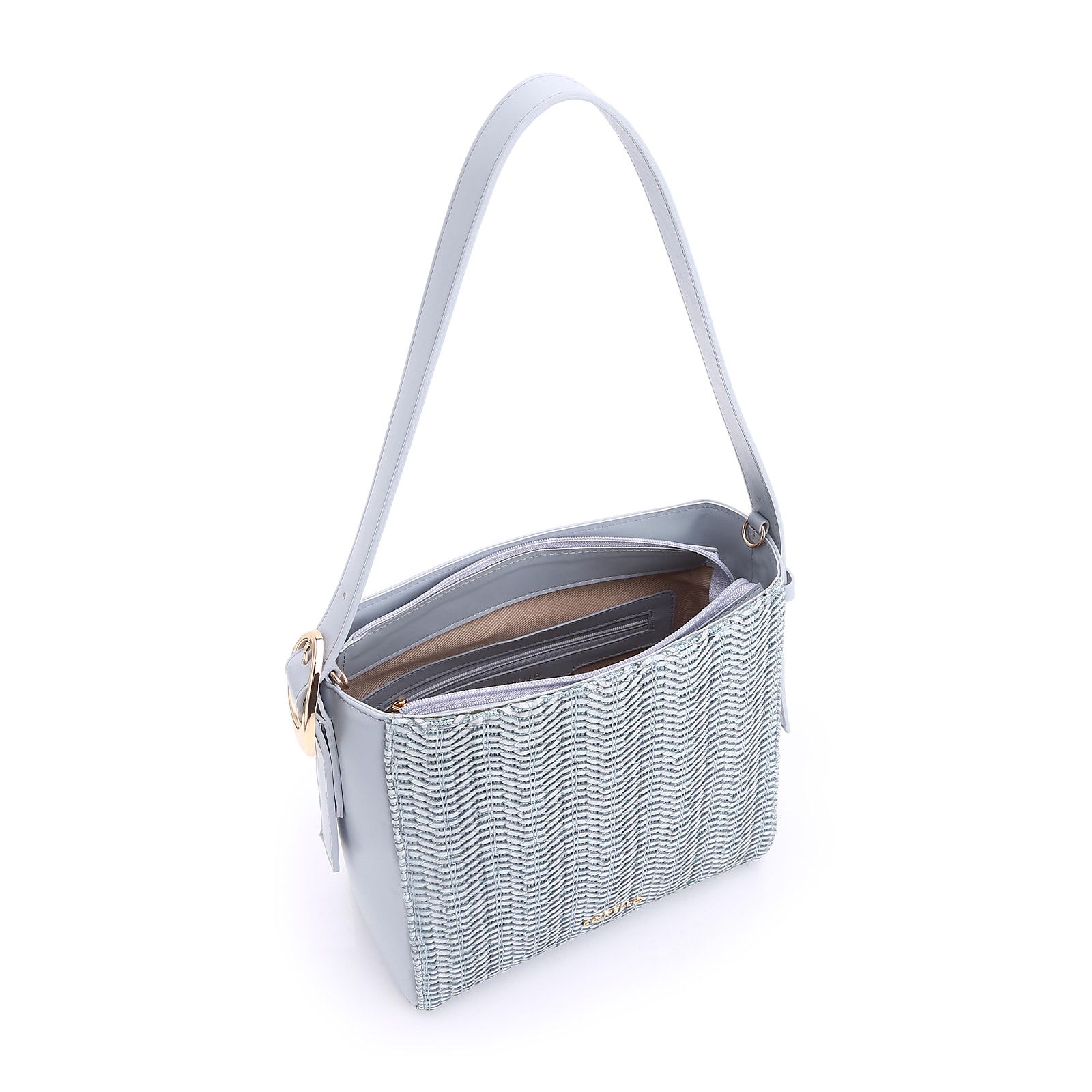Bolsa De Ombro Fivela Couro Azul/Alt Tramado Azul