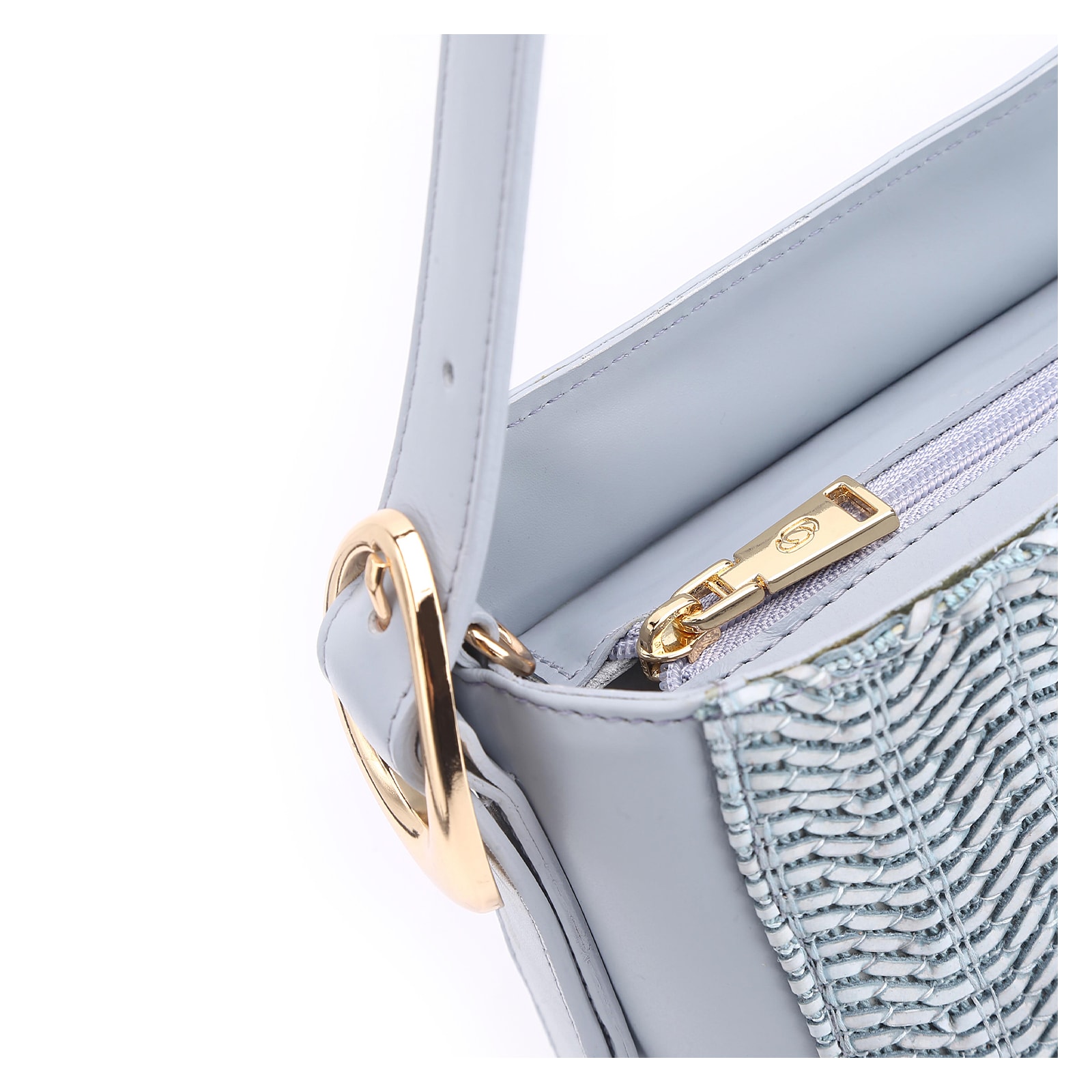 Bolsa De Ombro Fivela Couro Azul/Alt Tramado Azul