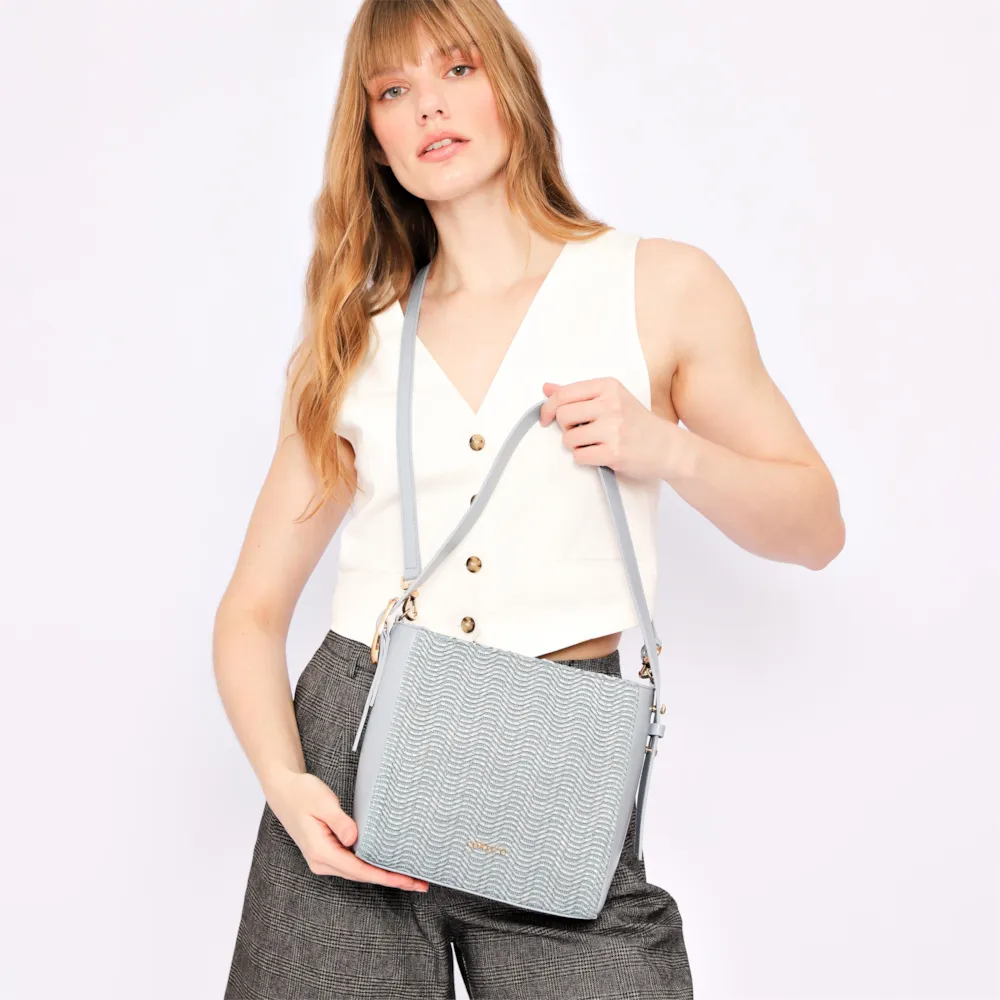 Bolsa De Ombro Fivela Couro Azul/Alt Tramado Azul - imagem 8
