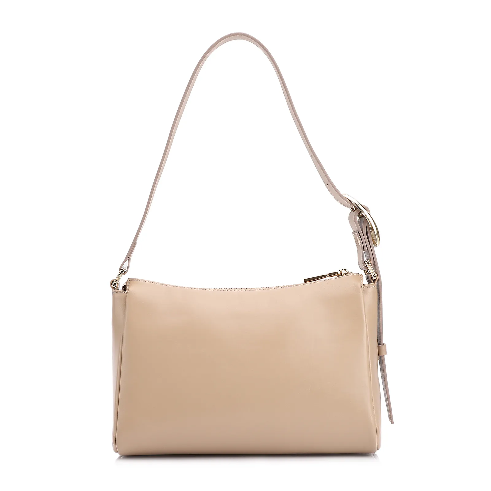 Bolsa De Ombro Fivela Couro Bege