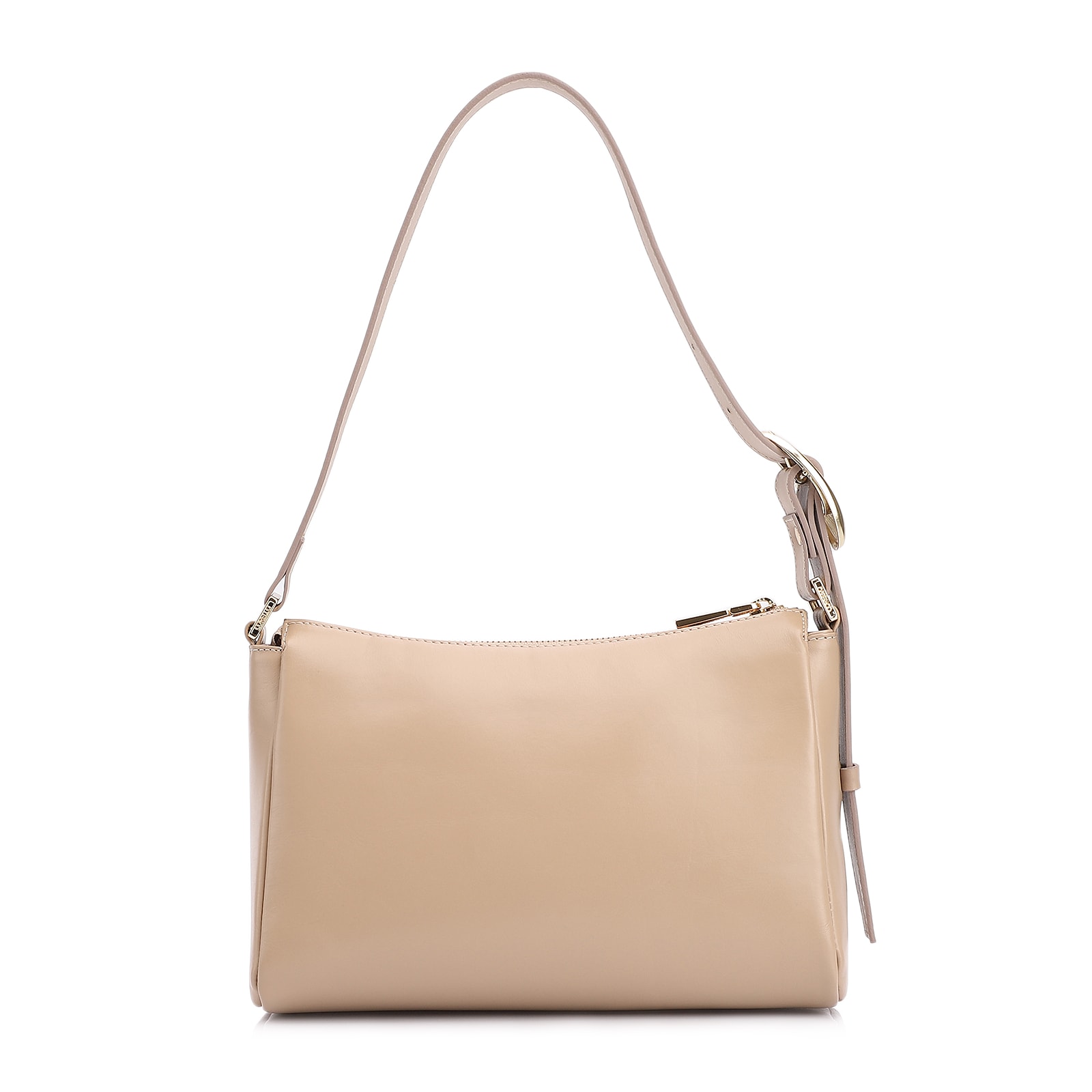 Bolsa De Ombro Fivela Couro Bege