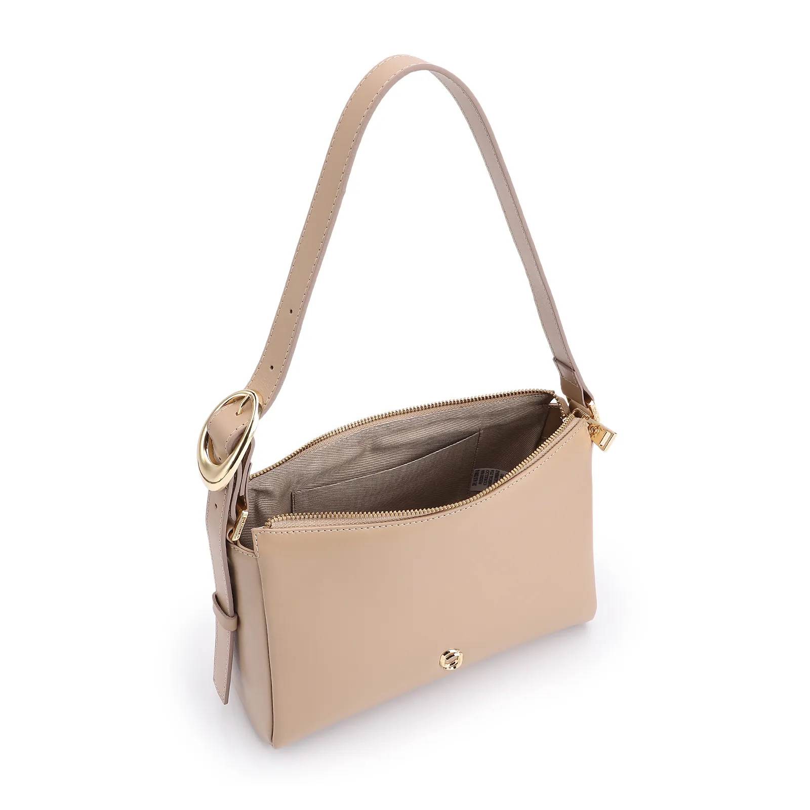 Bolsa De Ombro Fivela Couro Bege
