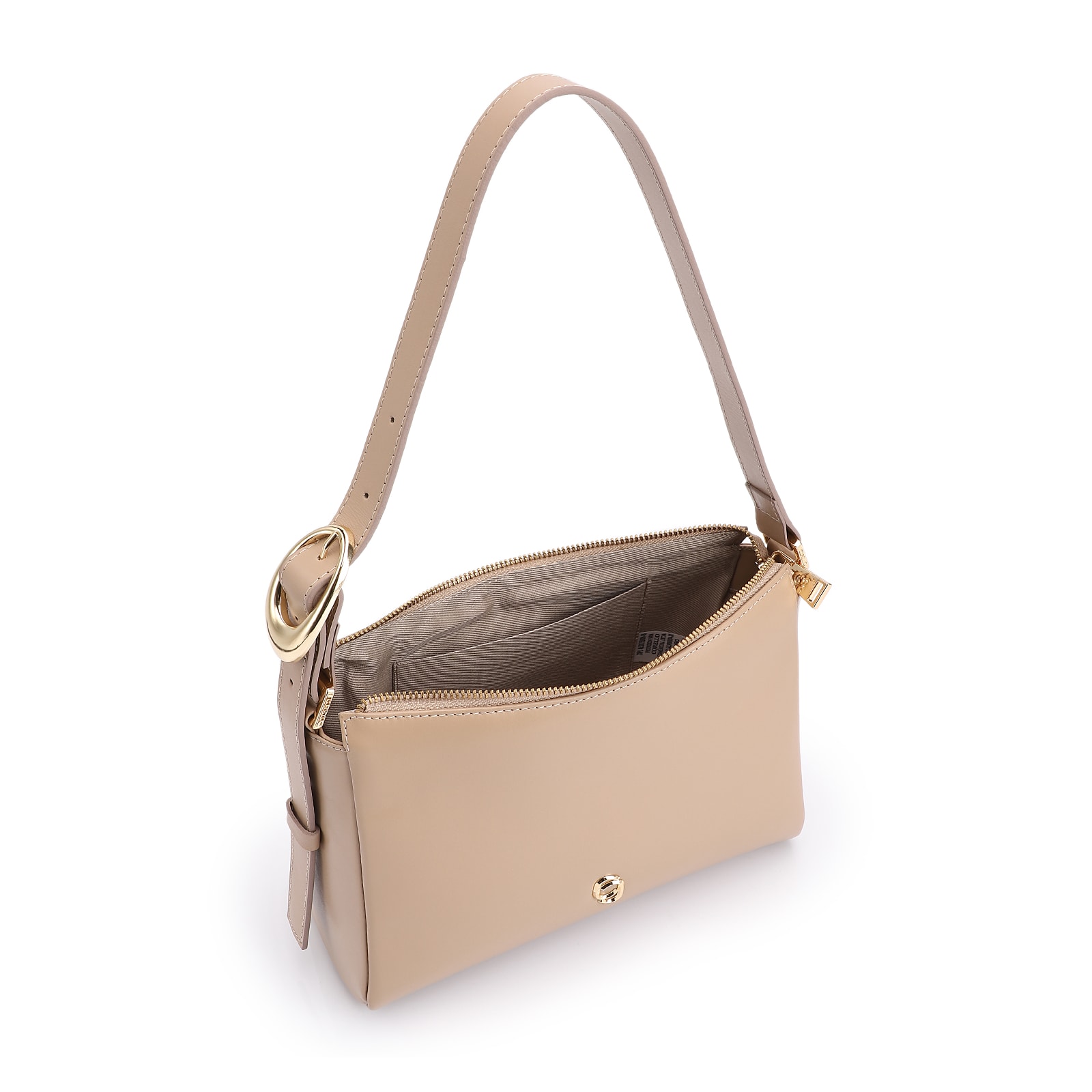 Bolsa De Ombro Fivela Couro Bege