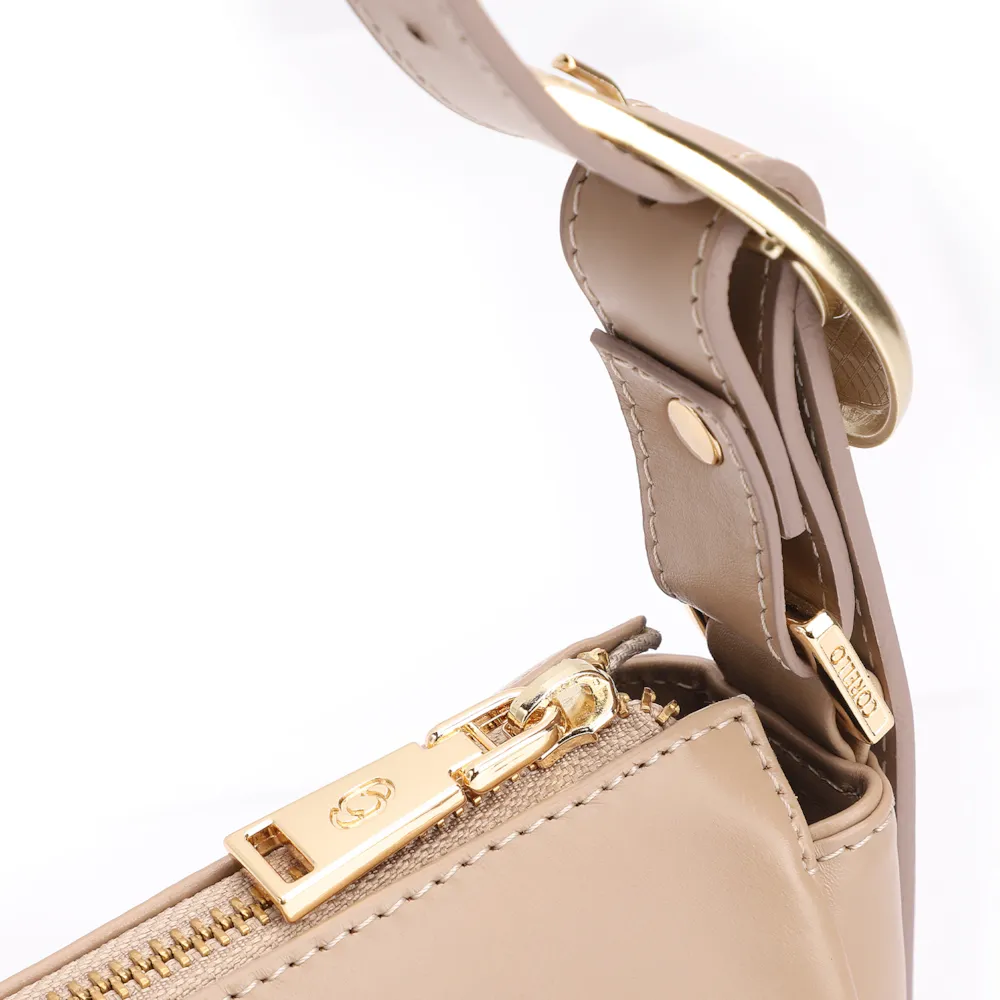 Bolsa De Ombro Fivela Couro Bege - imagem 5