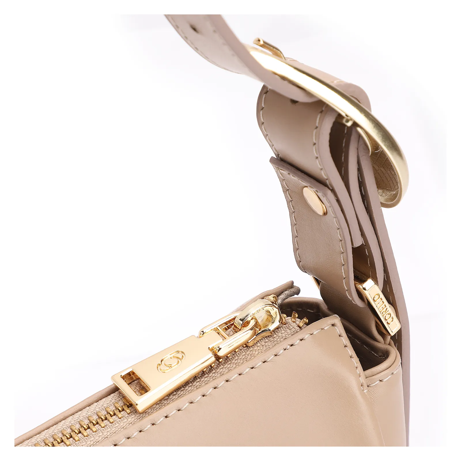 Bolsa De Ombro Fivela Couro Bege