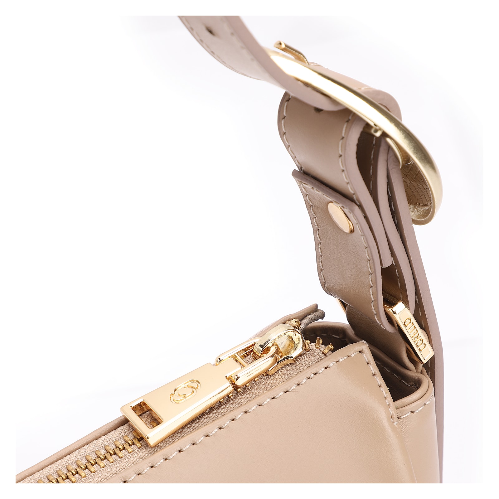 Bolsa De Ombro Fivela Couro Bege