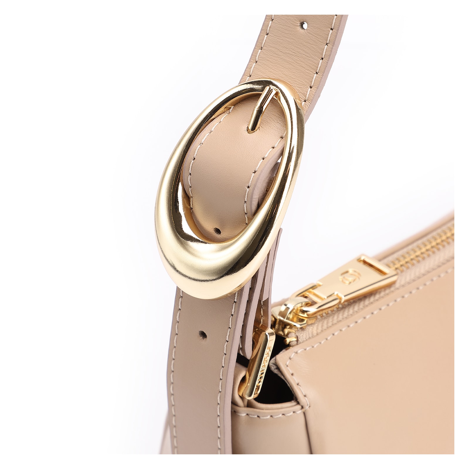 Bolsa De Ombro Fivela Couro Bege