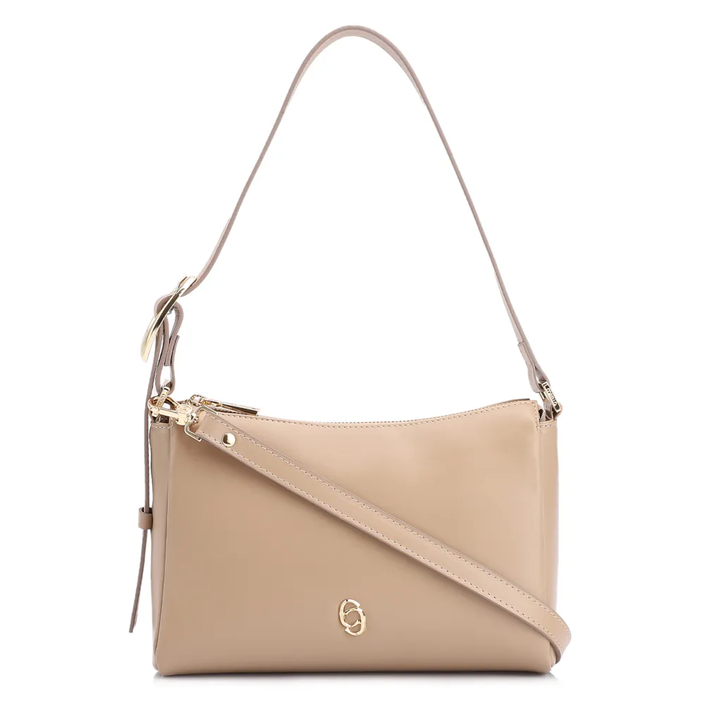 Bolsa De Ombro Fivela Couro Bege
