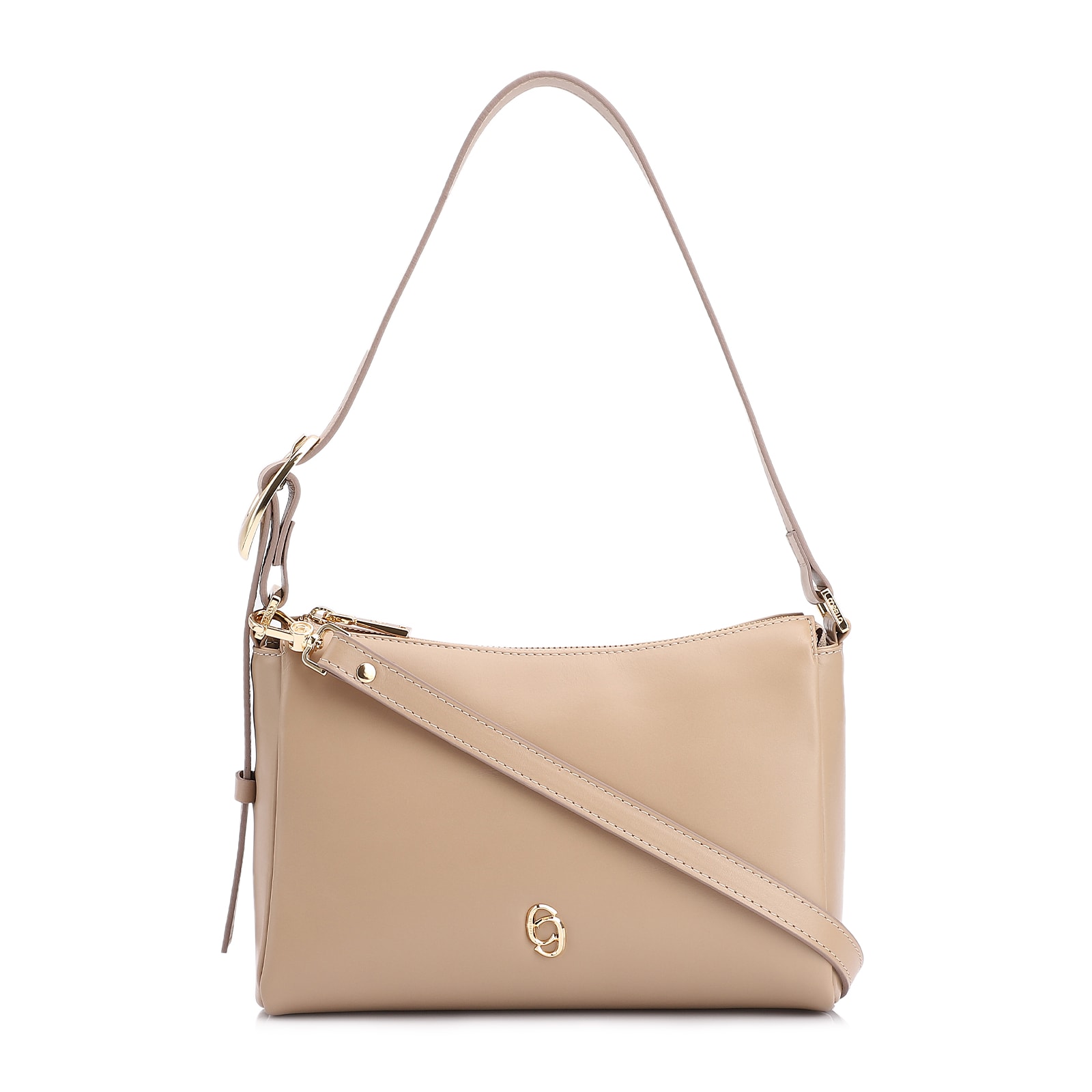 Bolsa De Ombro Fivela Couro Bege