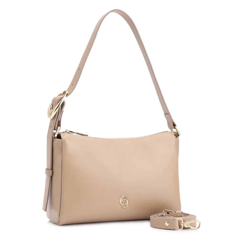 Bolsa De Ombro Fivela Couro Bege - imagem 2