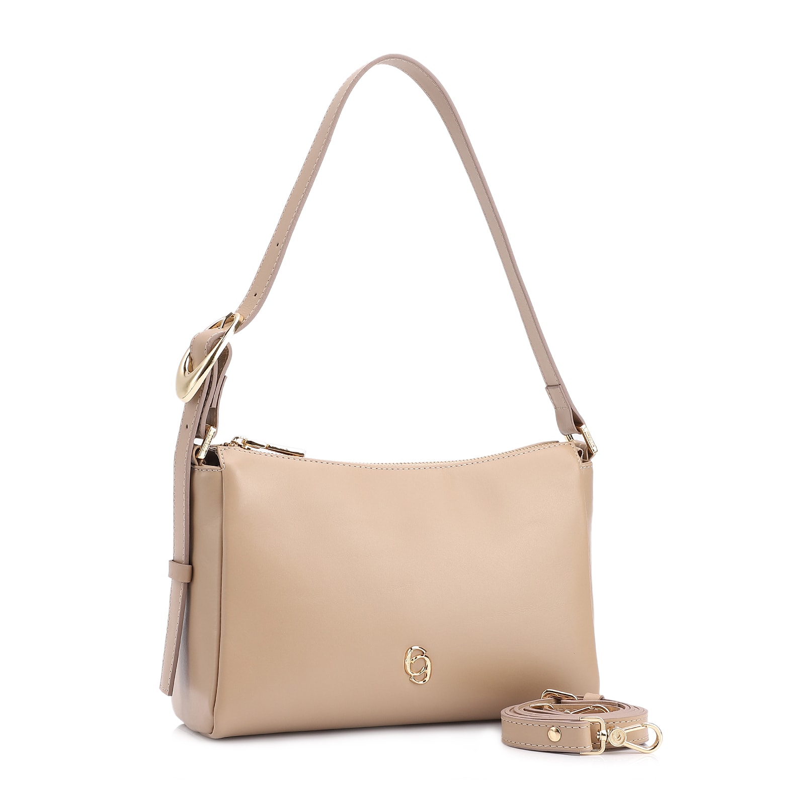 Bolsa De Ombro Fivela Couro Bege