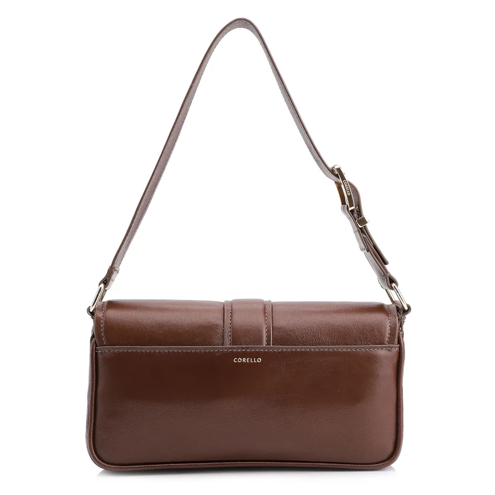 Bolsa De Ombro Fivela Couro Camurça Marrom/Couro Marrom - imagem 4