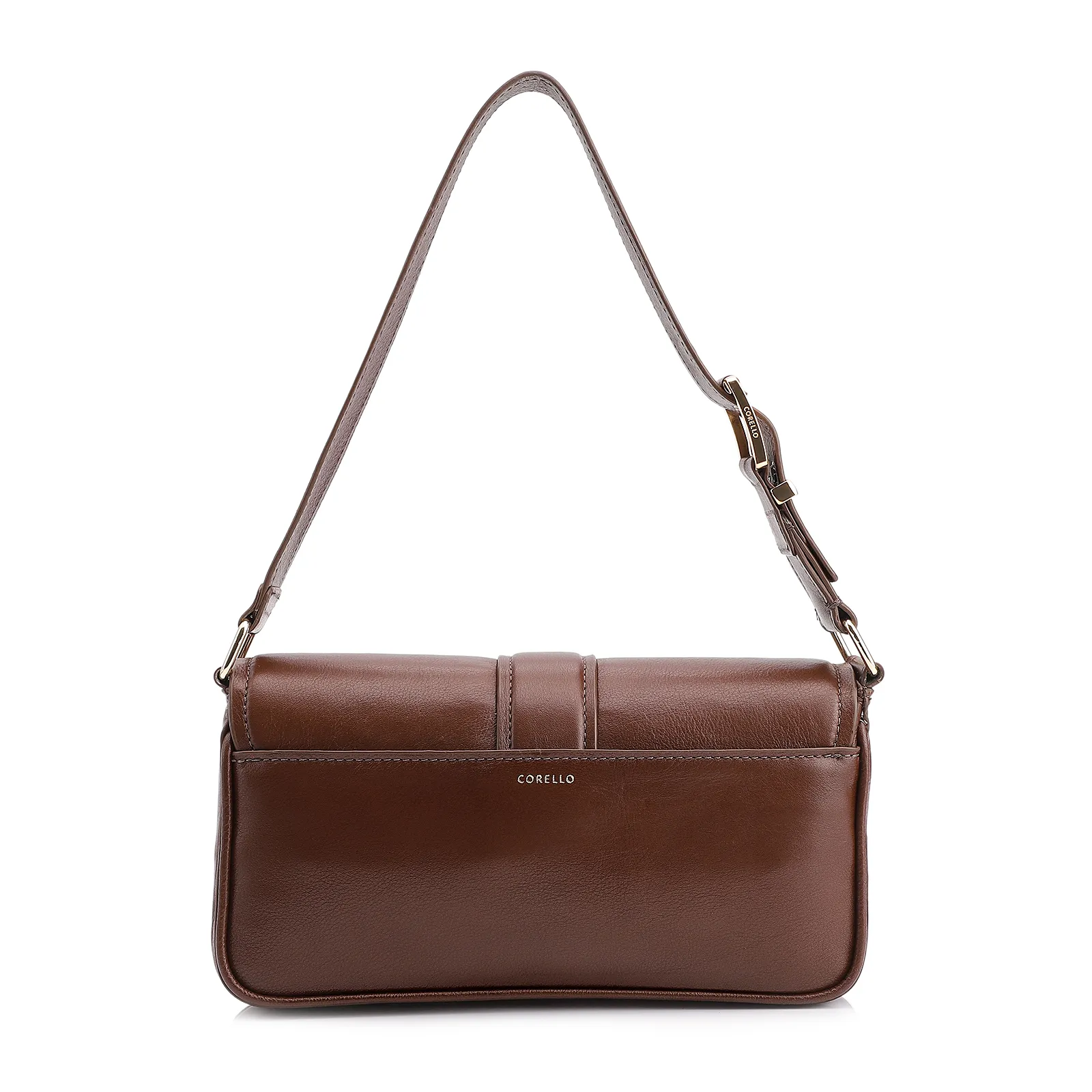 Bolsa De Ombro Fivela Couro Camurça Marrom/Couro Marrom