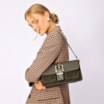 Bolsa De Ombro Fivela Couro Camurça Verde /Couro Verde - imagem 2