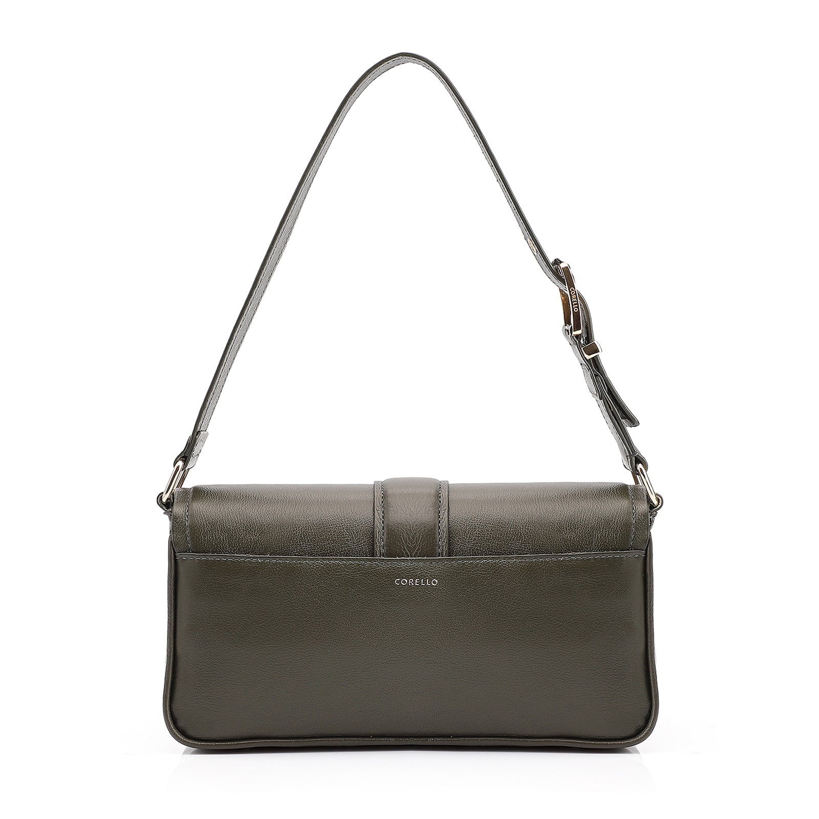 Bolsa De Ombro Fivela Couro Camurça Verde /Couro Verde