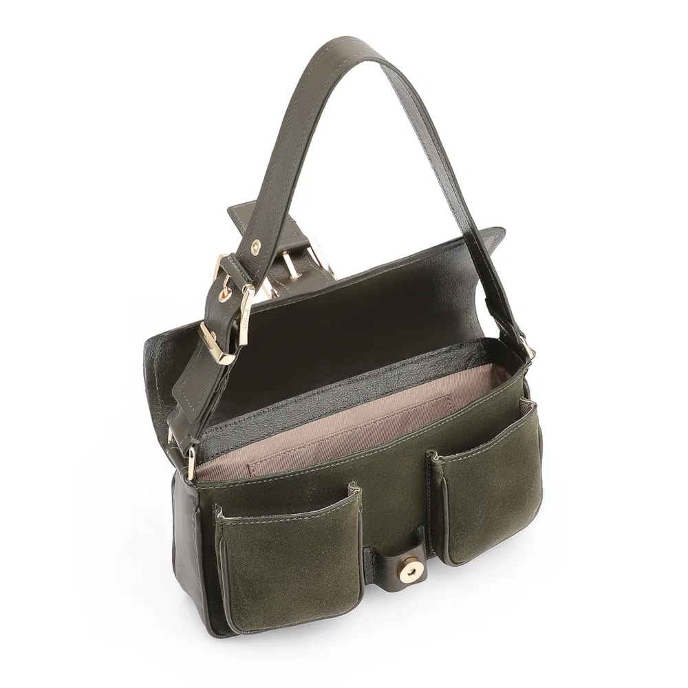 Bolsa De Ombro Fivela Couro Camurça Verde /Couro Verde - imagem 5