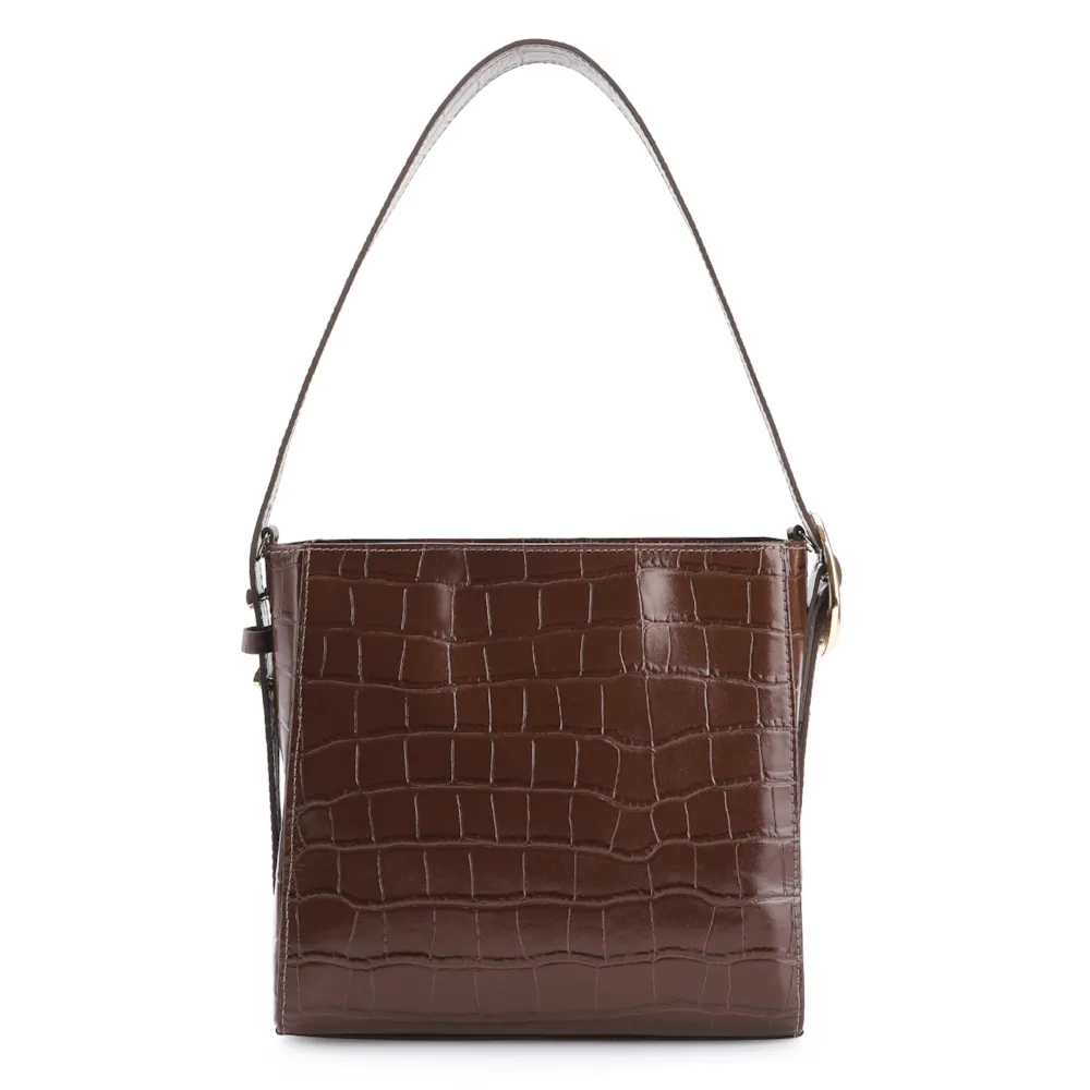 Bolsa De Ombro Fivela Couro Croco Marrom - imagem 4